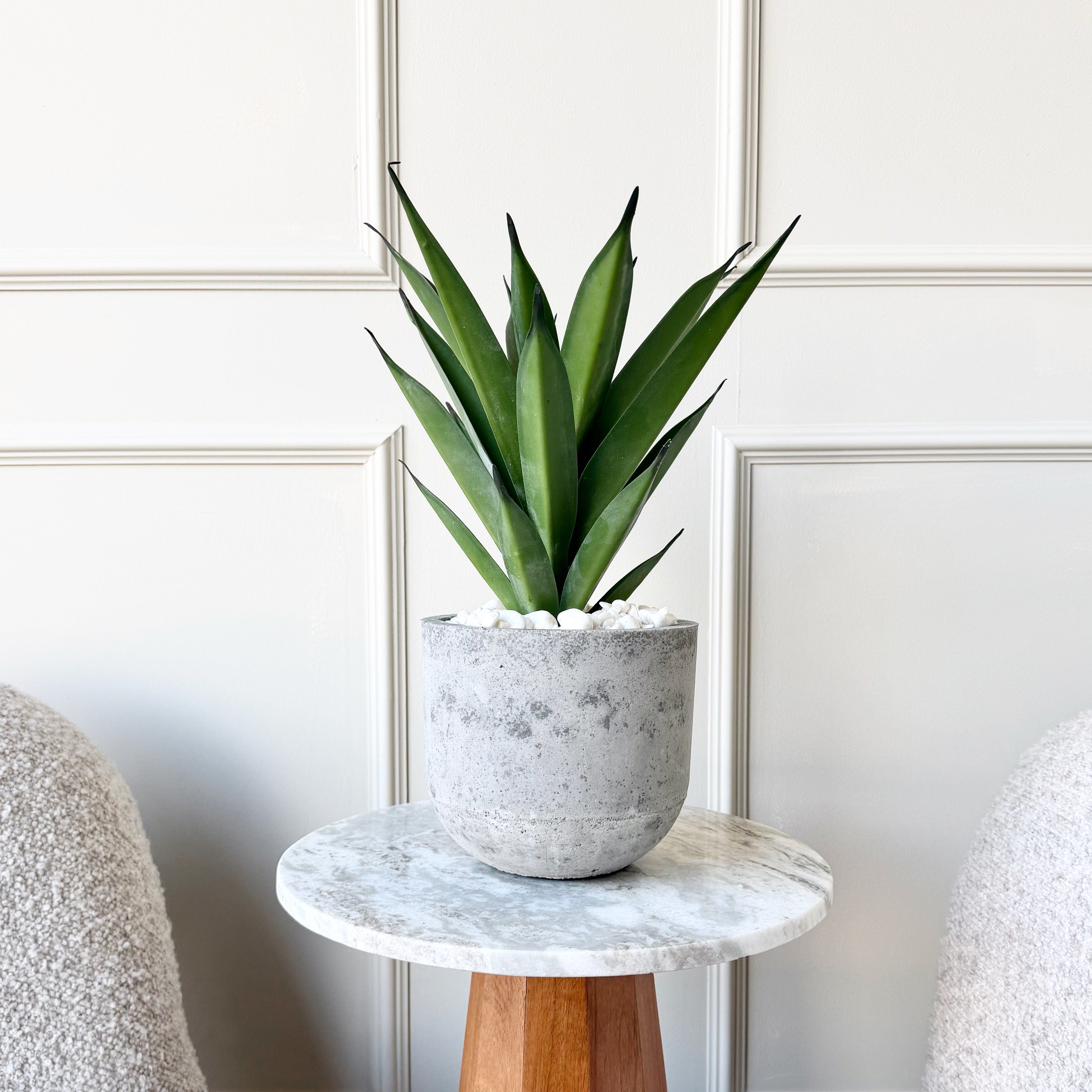 Realistic Artificial Aloe Vera in Grey Cement Pot AHCH-2053 by The Faux Flower Company