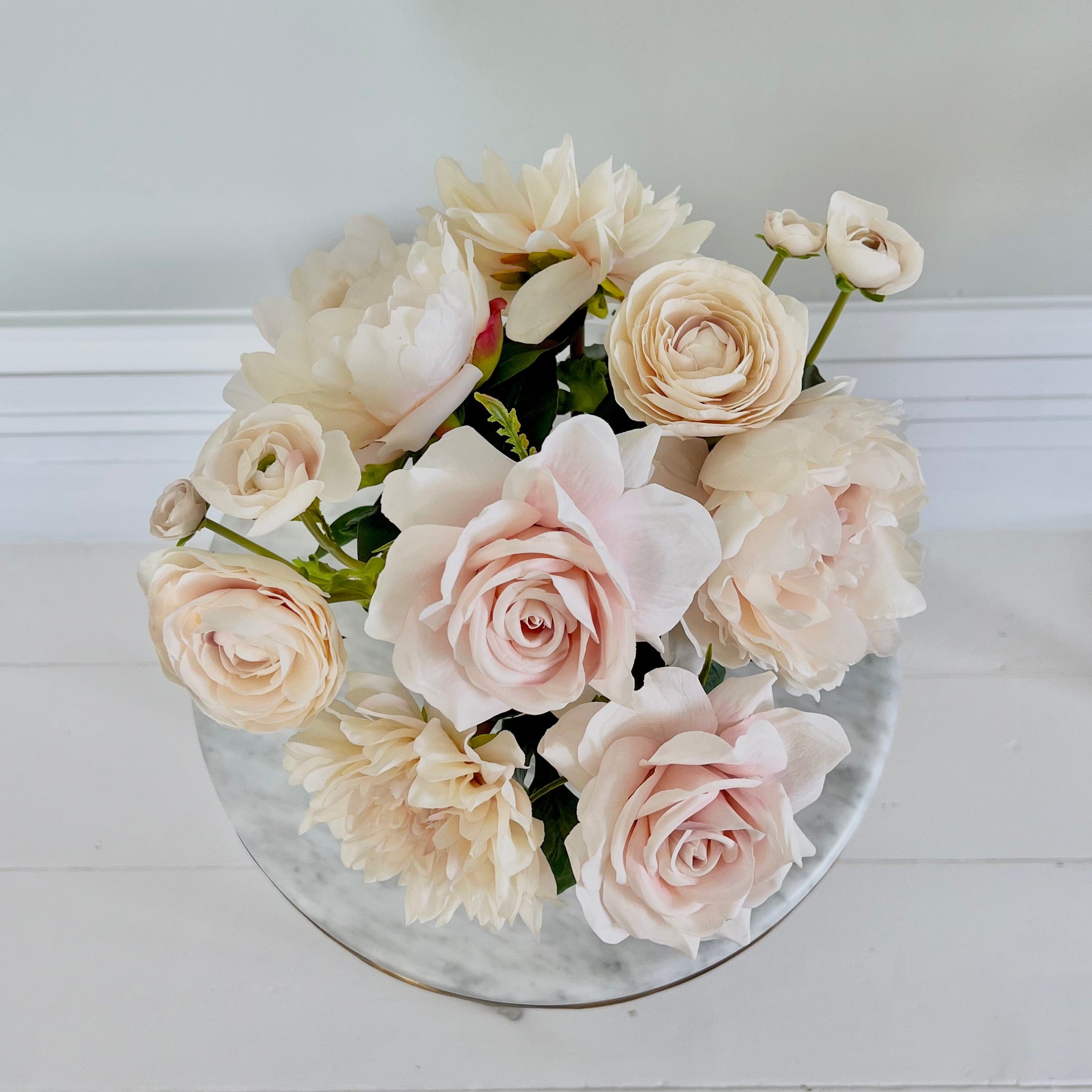 Realistic Artificial Blush Pink Rose & Dahlia Arrangement In Vase AHCH-574 by The Faux Flower Company