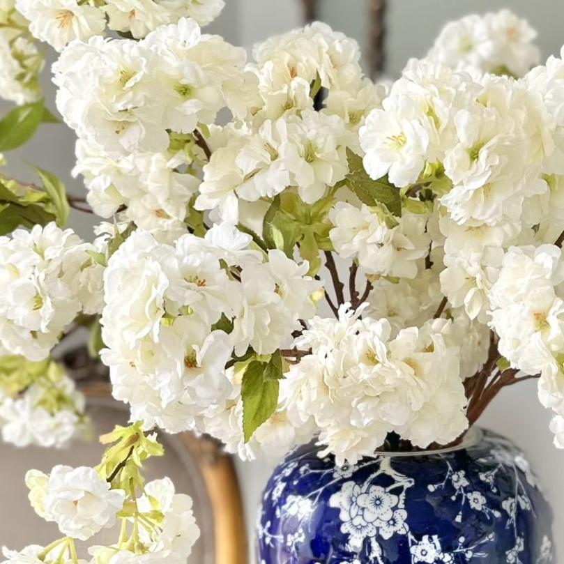 Realistic Cherry Blossom Bouquet & Oriental Vase Set ABX5043WH-6 + AHCH-081 by The Faux Flower Company