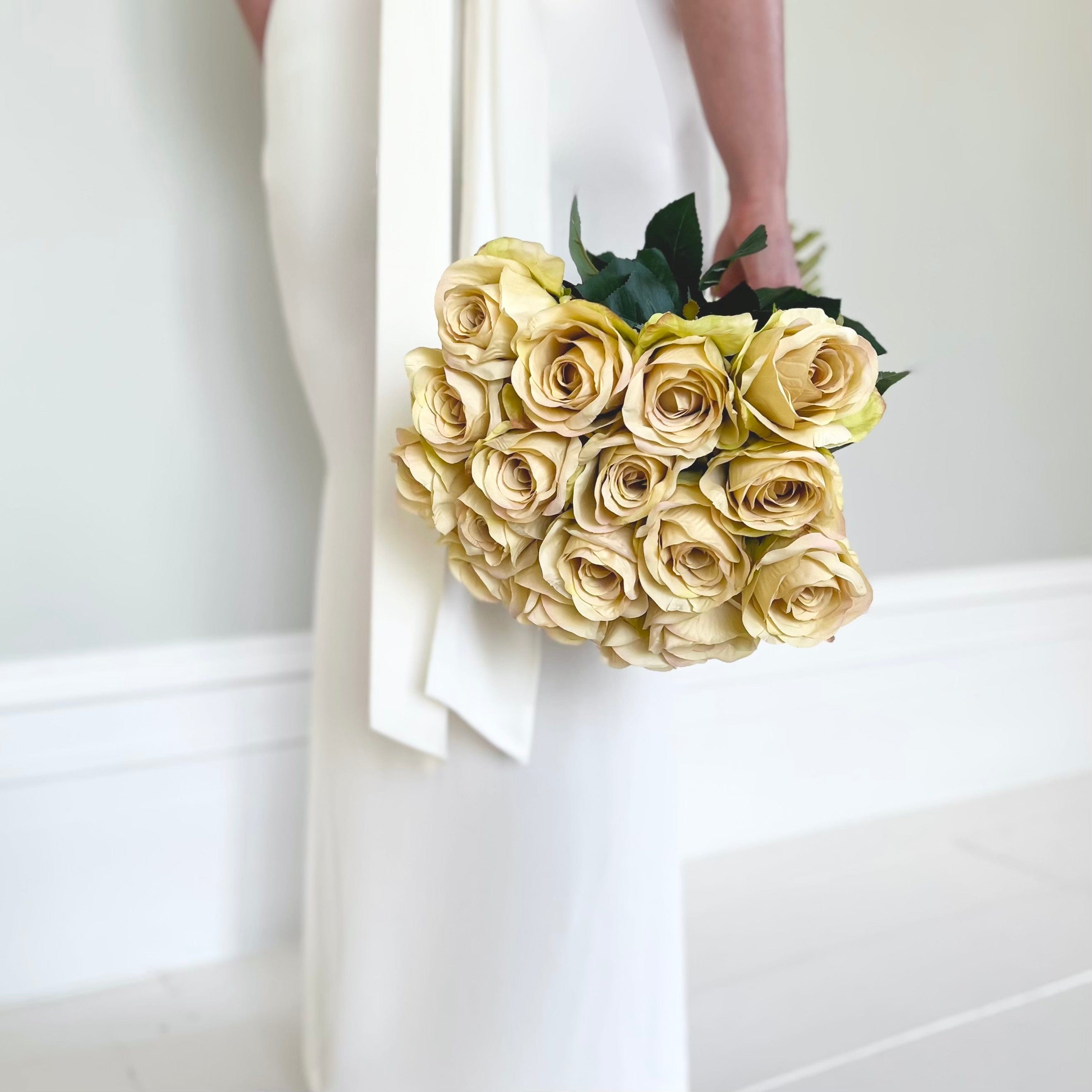 Realistic Artificial Cream Roses Wedding Arrangement by The Faux Flower Company