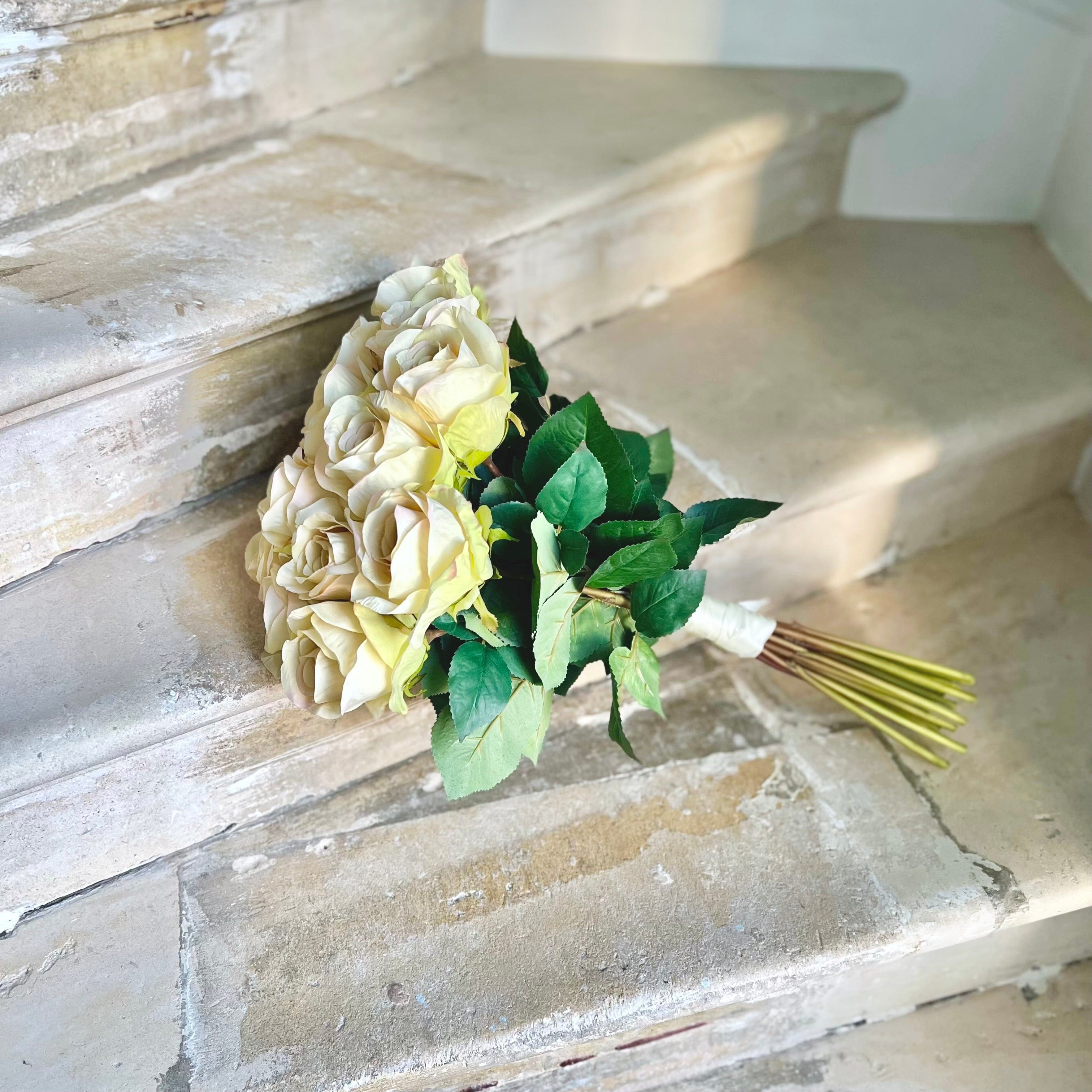 Realistic Artificial Cream Roses Wedding Arrangement by The Faux Flower Company