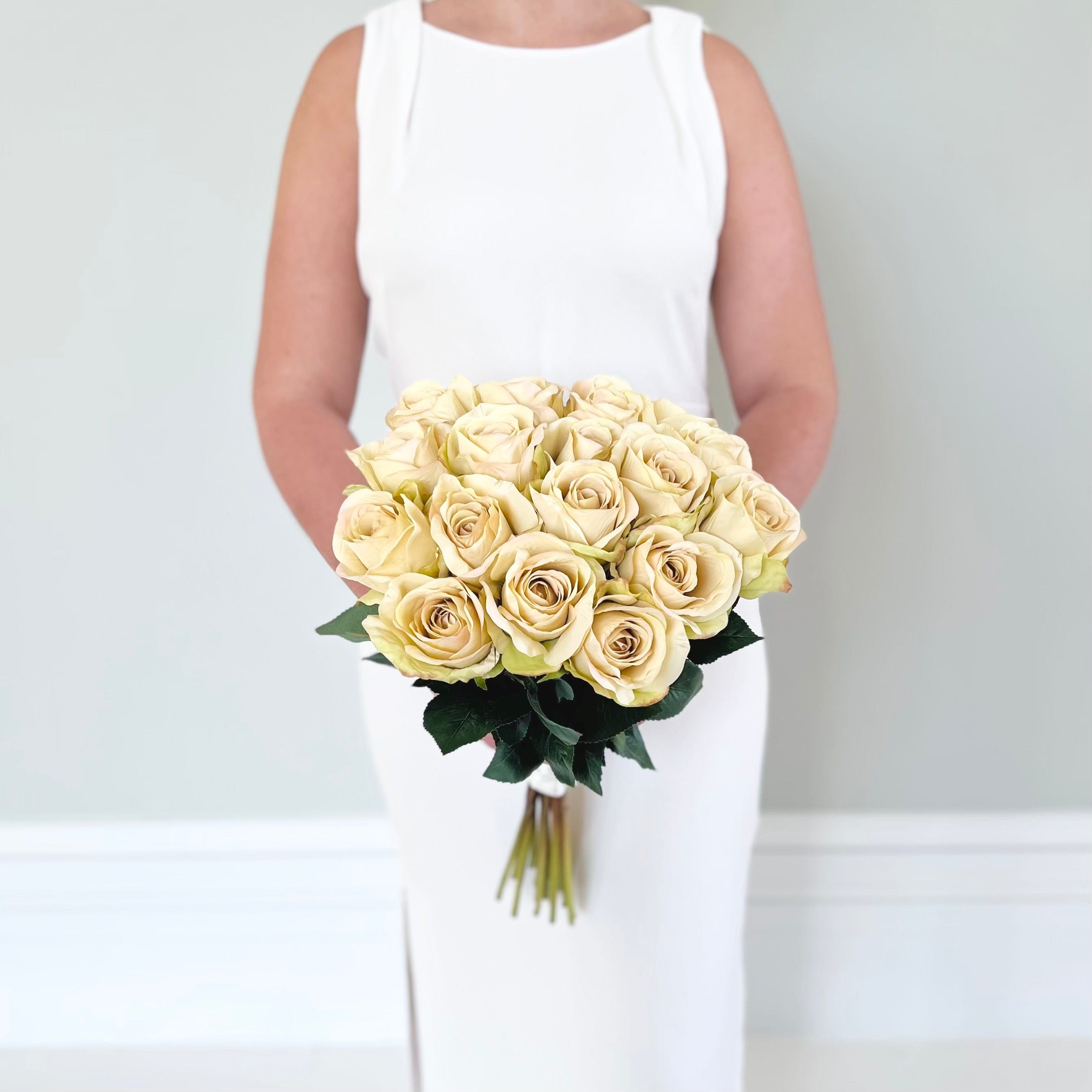 Realistic Artificial Cream Roses Wedding Arrangement ABX5033CR-15 by The Faux Flower Company