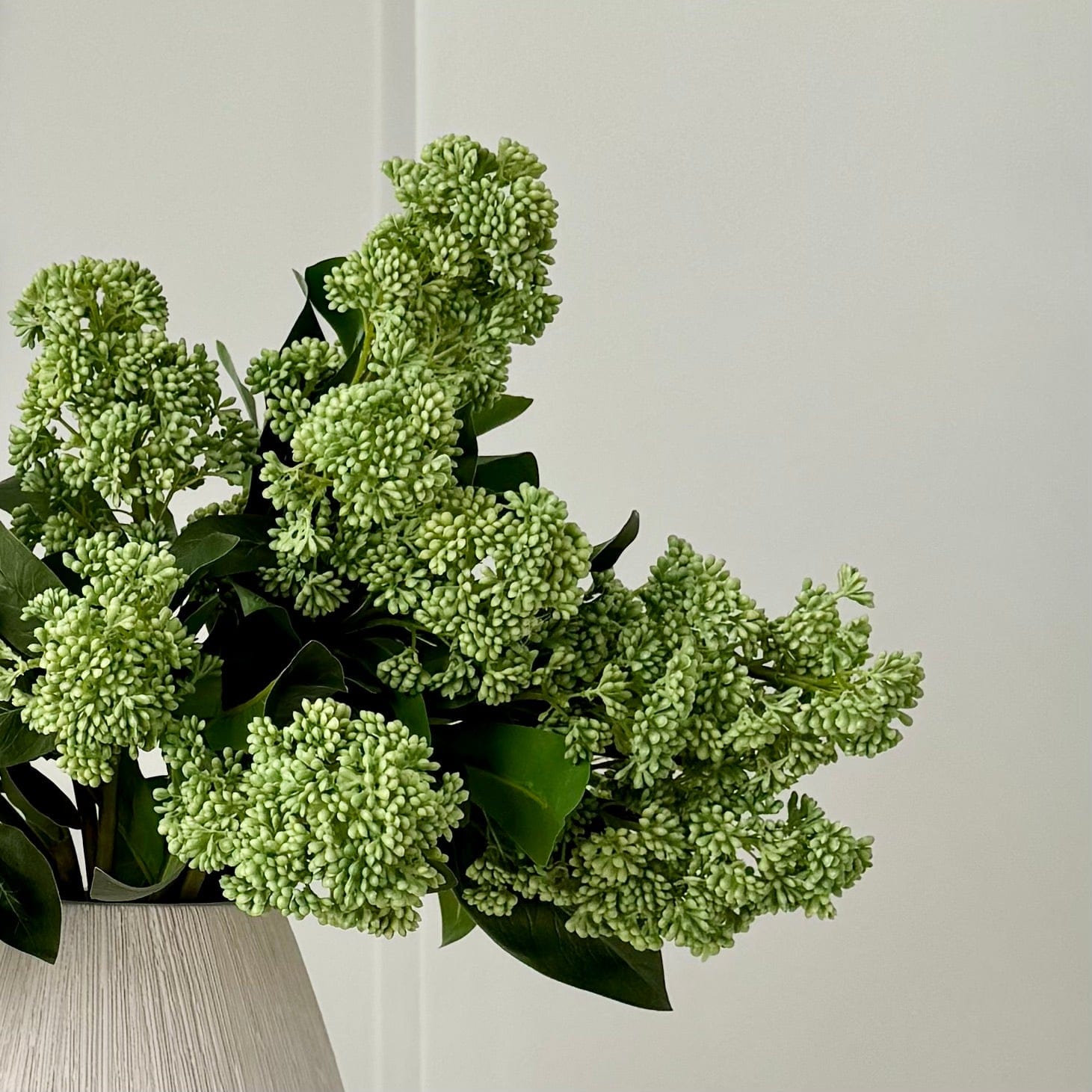 Realistic Artificial Green Skimmia & Bibury Vase Set ABY3142GR-6 + ABP1513 by The Faux Flower Company