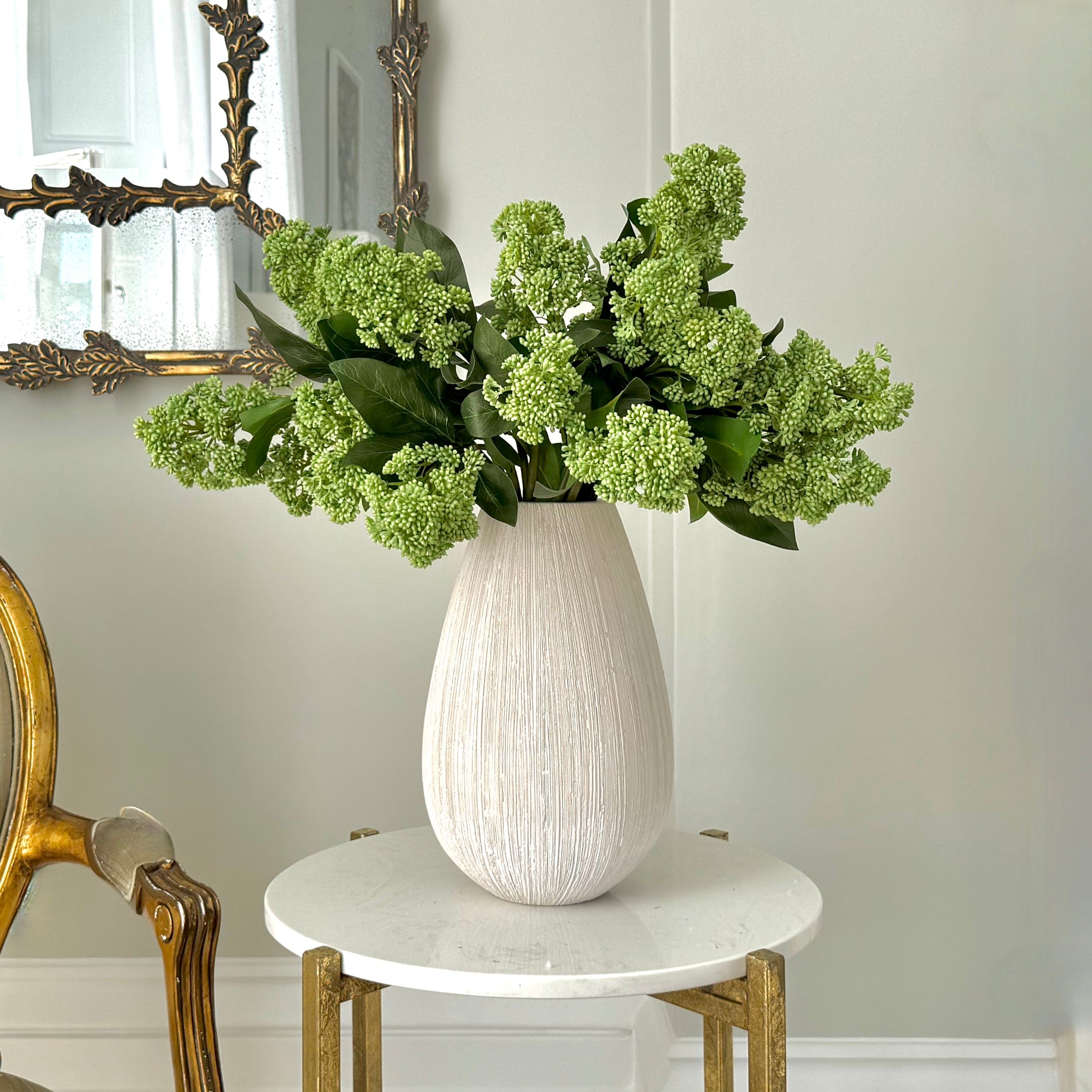 Realistic Artificial Green Skimmia & Bibury Vase Set ABY3142GR-6 + ABP1513 by The Faux Flower Company