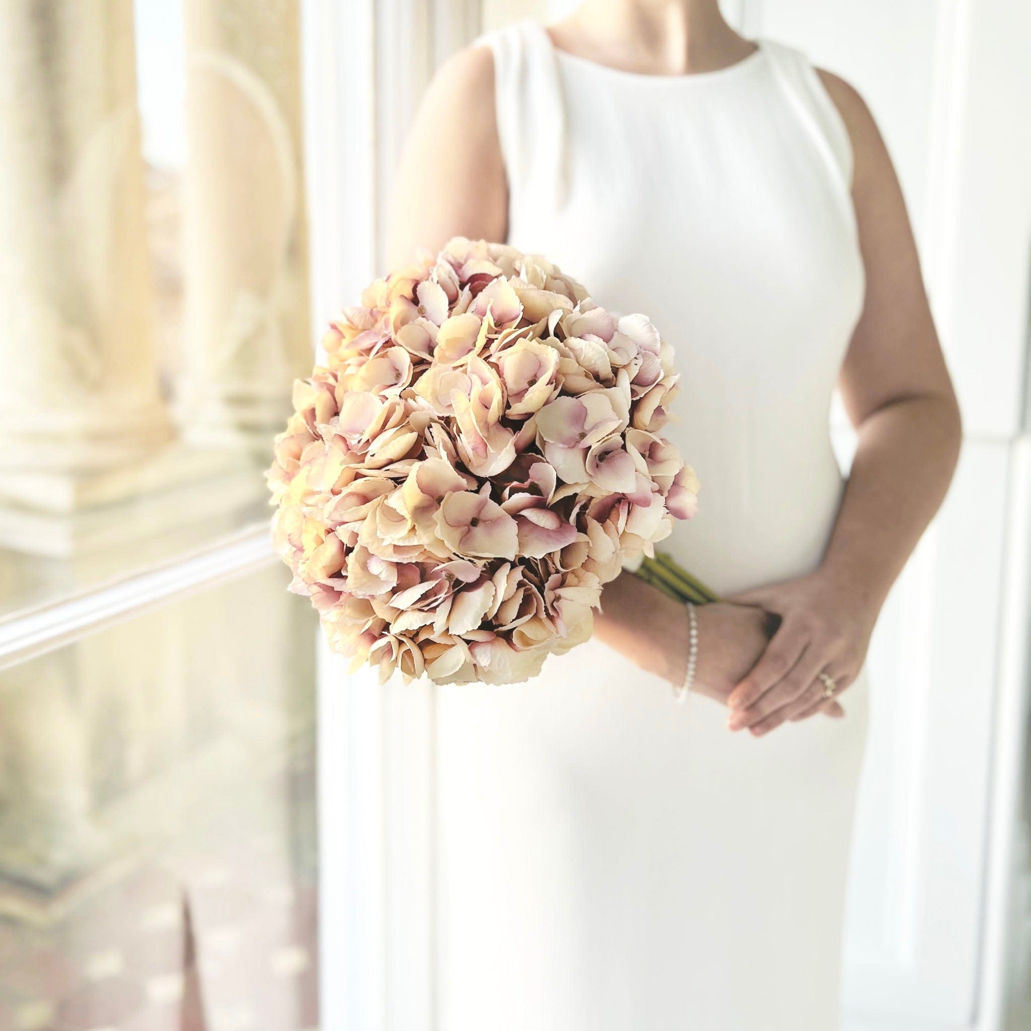 Realistic Artificial Pink Hydrangea Wedding Arrangement ABX5001DP-6 by The Faux Flower Company