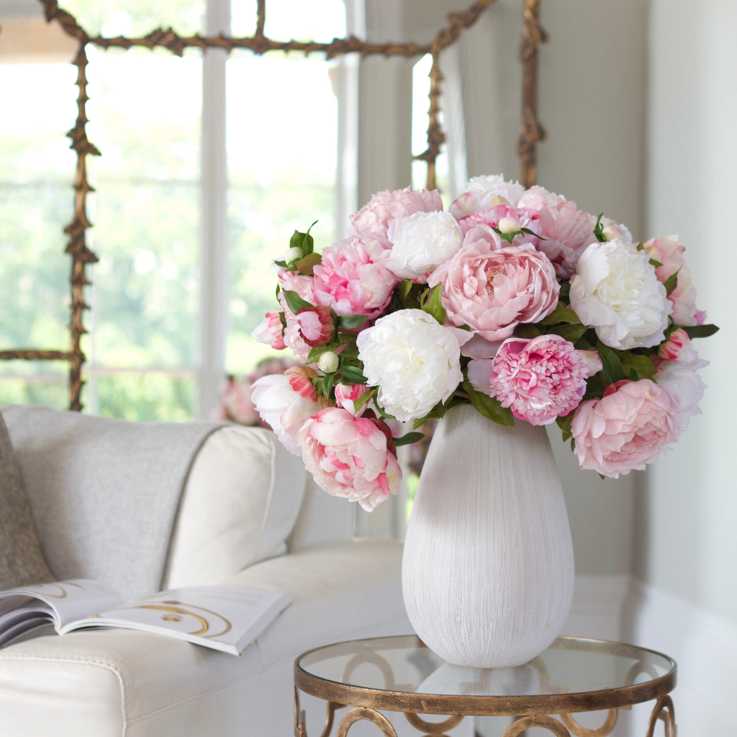 Realistic Artificial Pink & White Peony Arrangement by The Faux Flower Company