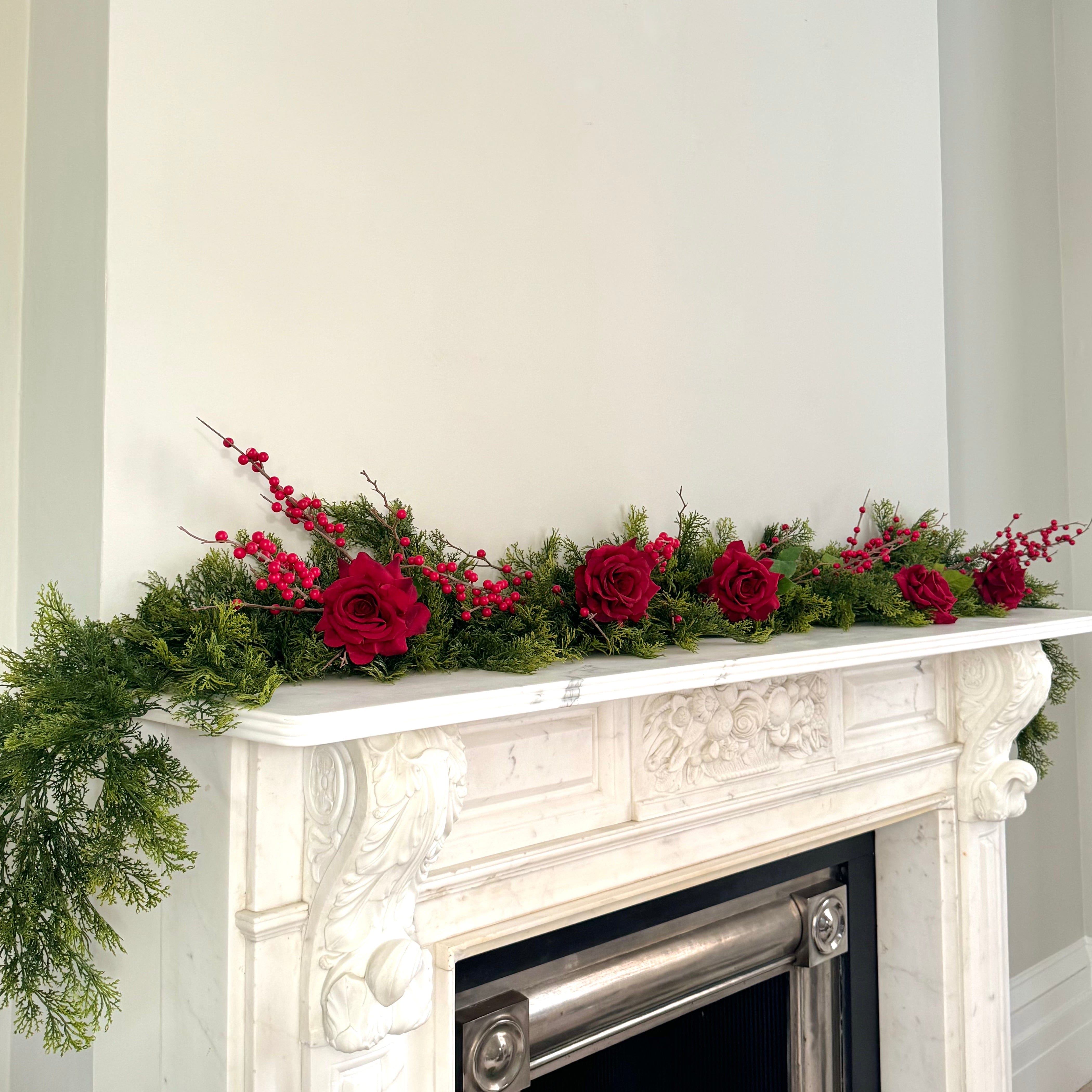Realistic Artificial Red Cypress Bush Garland Set - Deluxe GARLAND RED/DELUXE by The Faux Flower Company