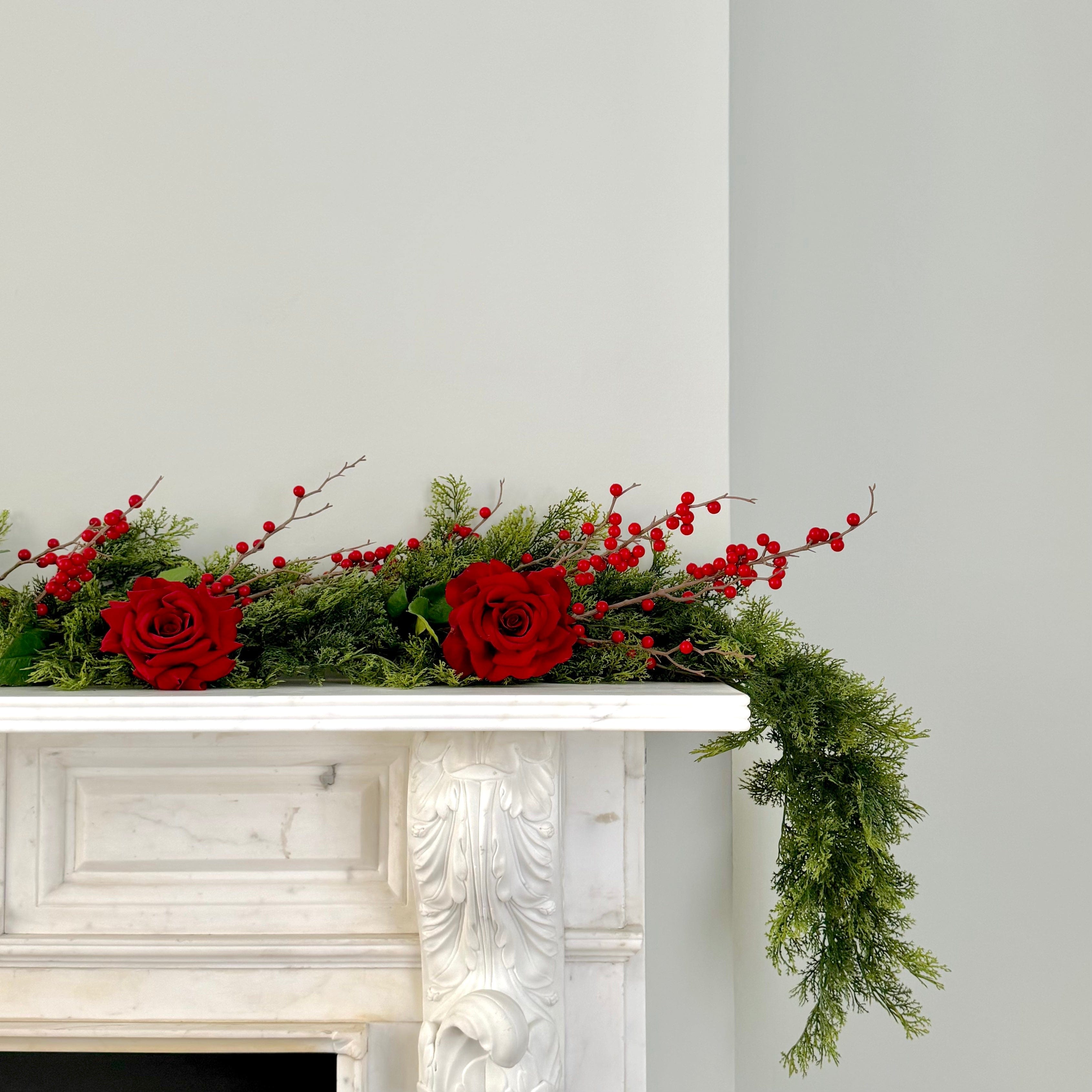 Realistic Artificial Red Cypress Bush Garland Set - Deluxe GARLAND RED/DELUXE by The Faux Flower Company