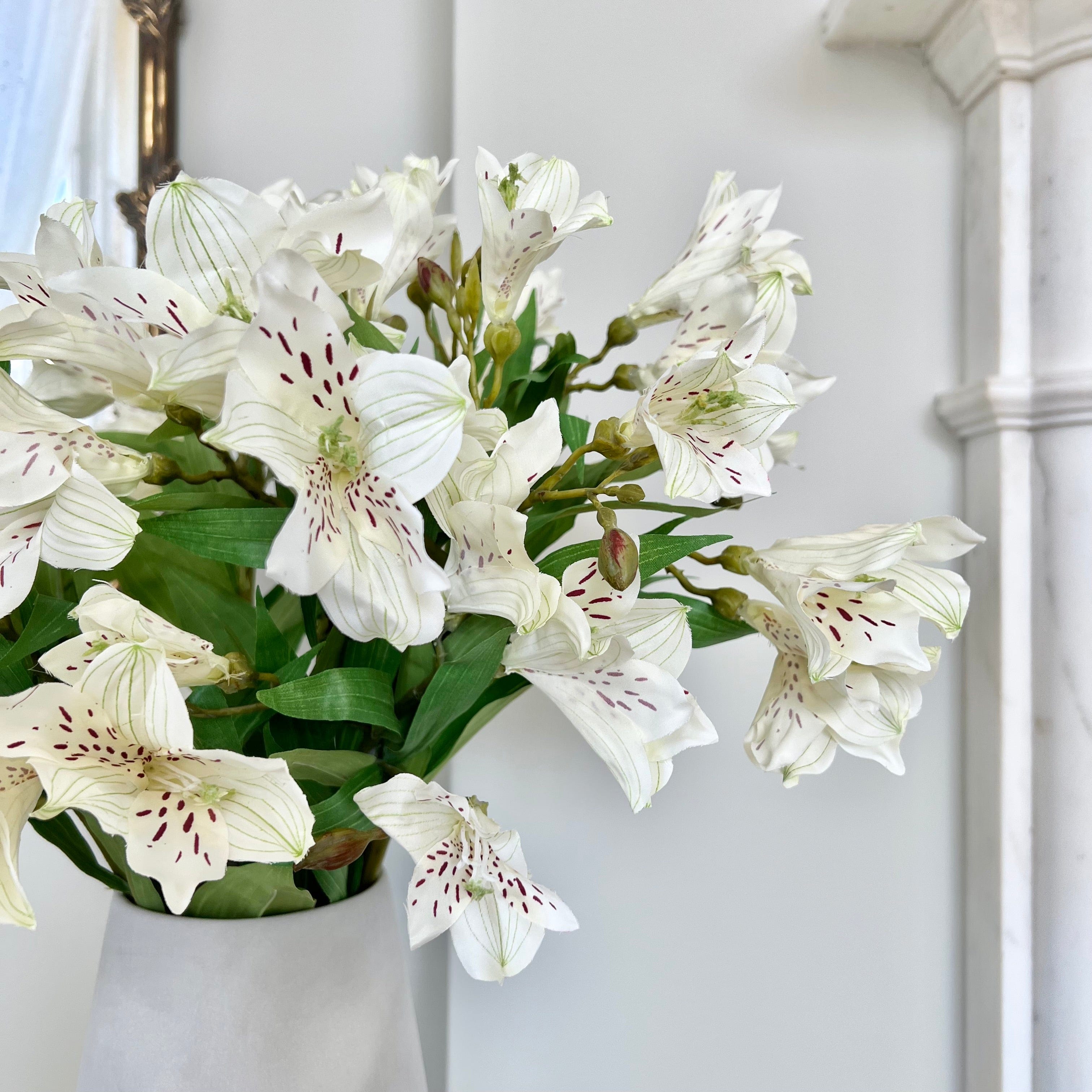 Realistic Small White Lily Bouquet & Naunton Vase Set ABX8543WH-10 + ABP525B by The Faux Flower Company