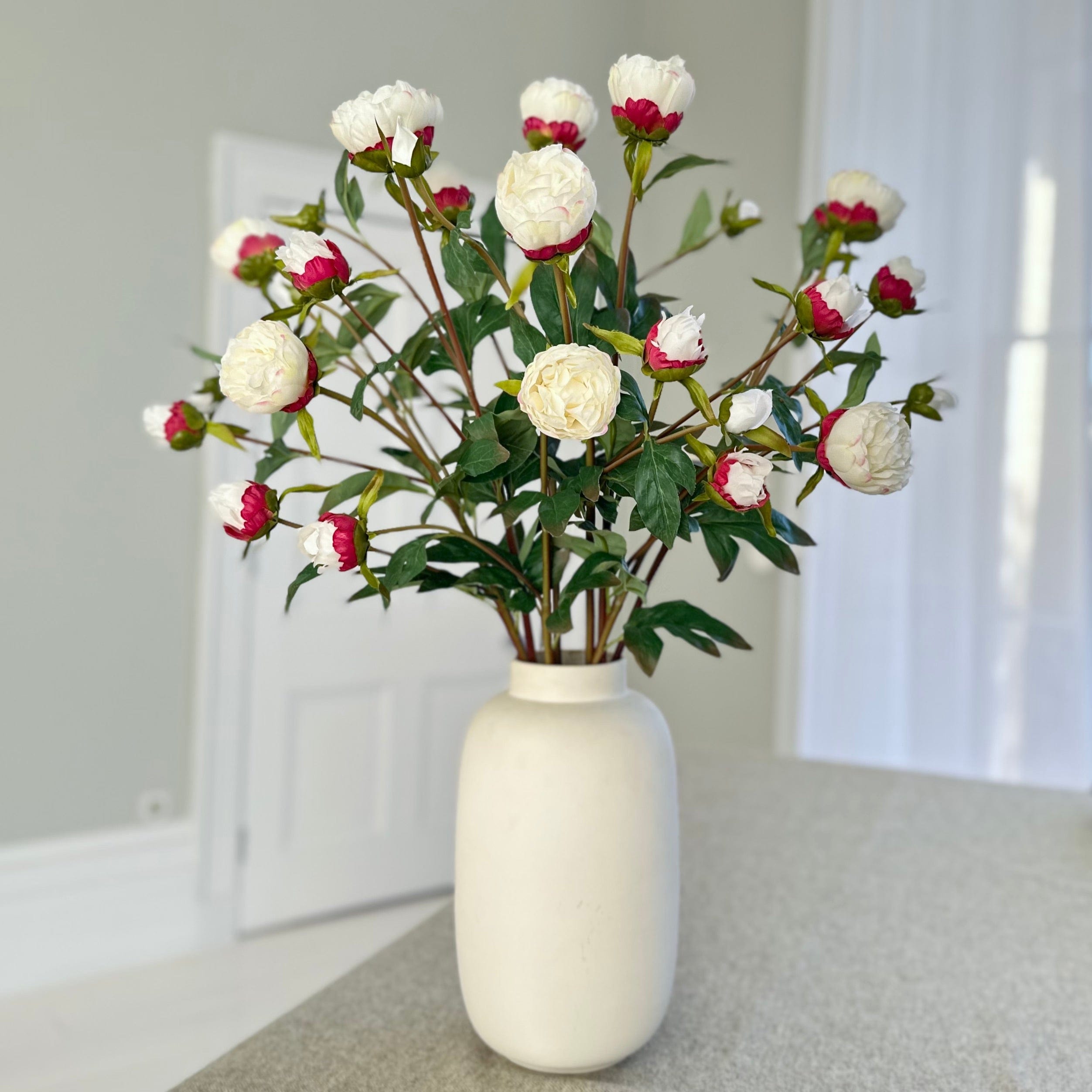 Realistic Artificial Tall White Peony Spray ABX1102WH by The Faux Flower Company