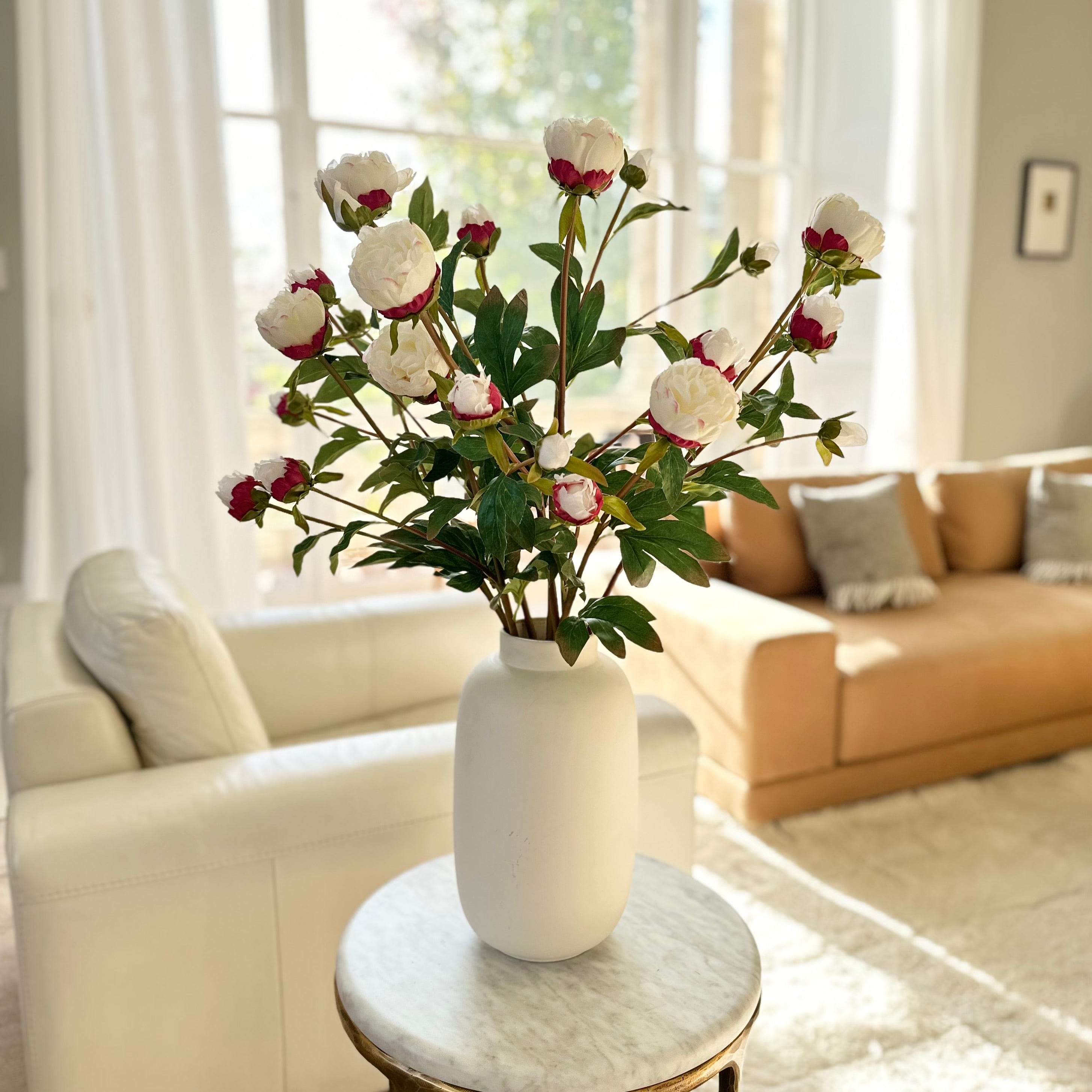 Realistic Artificial Tall White Peony Spray ABX1102WH by The Faux Flower Company