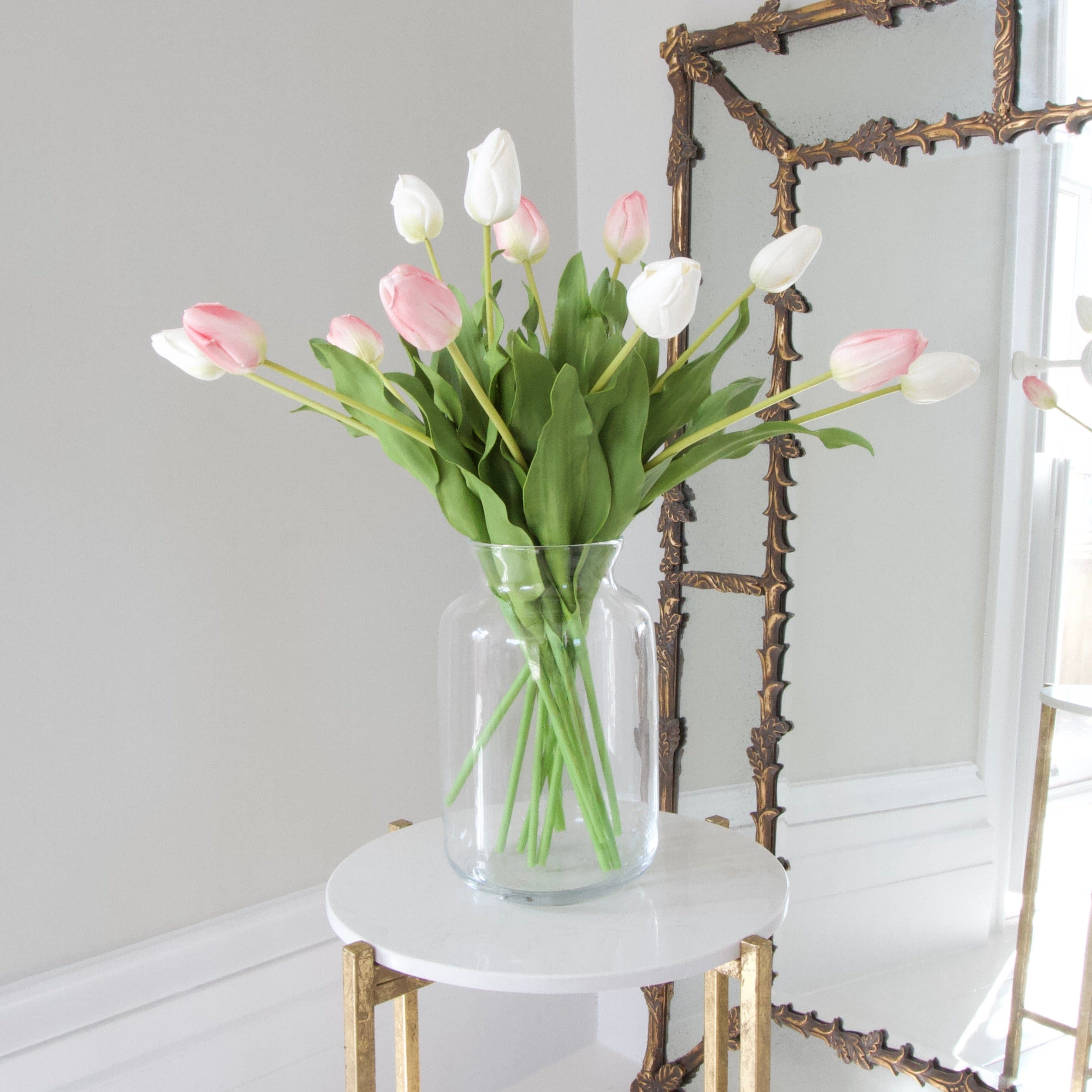 Realistic Artificial Tulip Arrangement ABY5657PK-3/ABY5657WH-3 by The Faux Flower Company