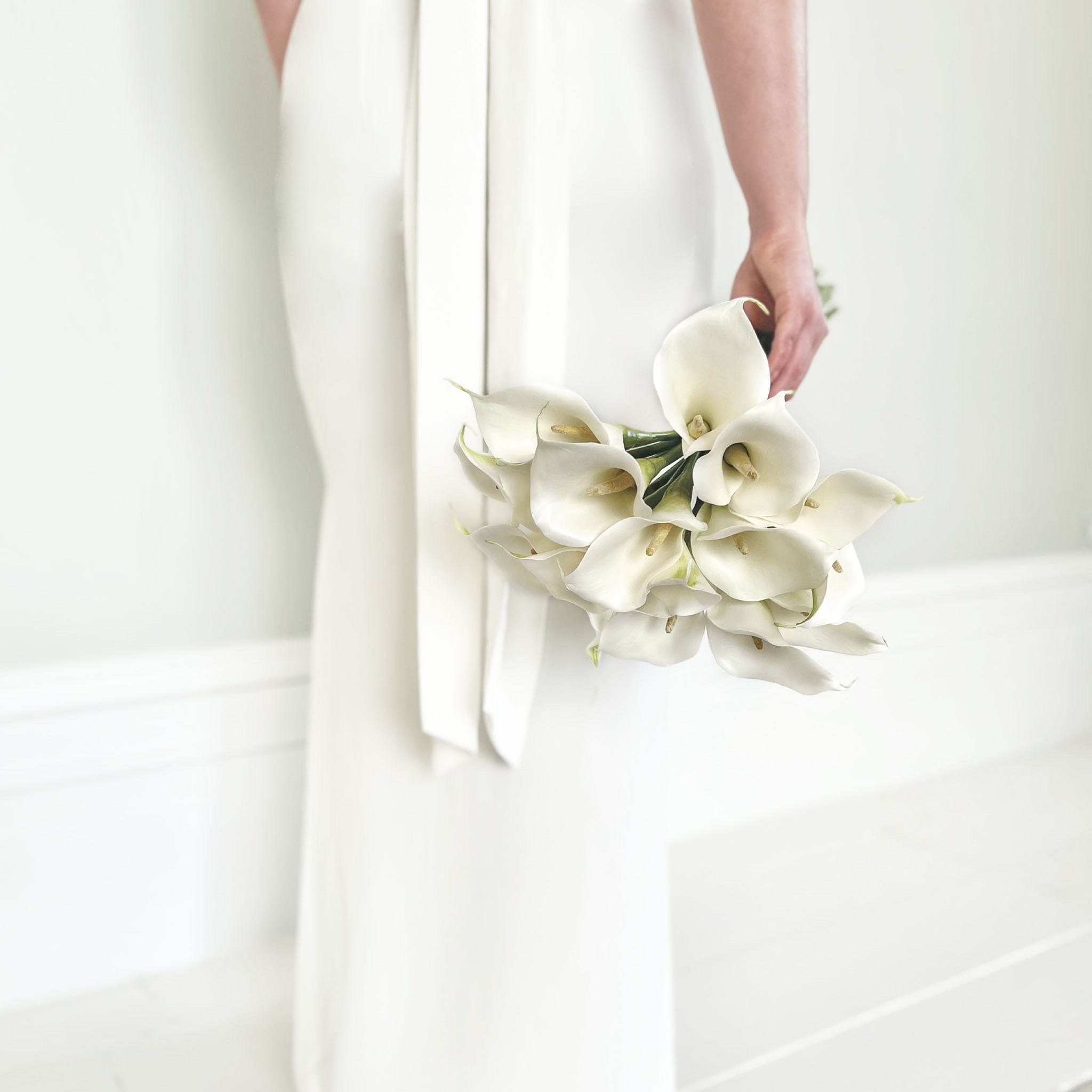 Realistic Artificial White Calla Lily Wedding Arrangement by The Faux Flower Company