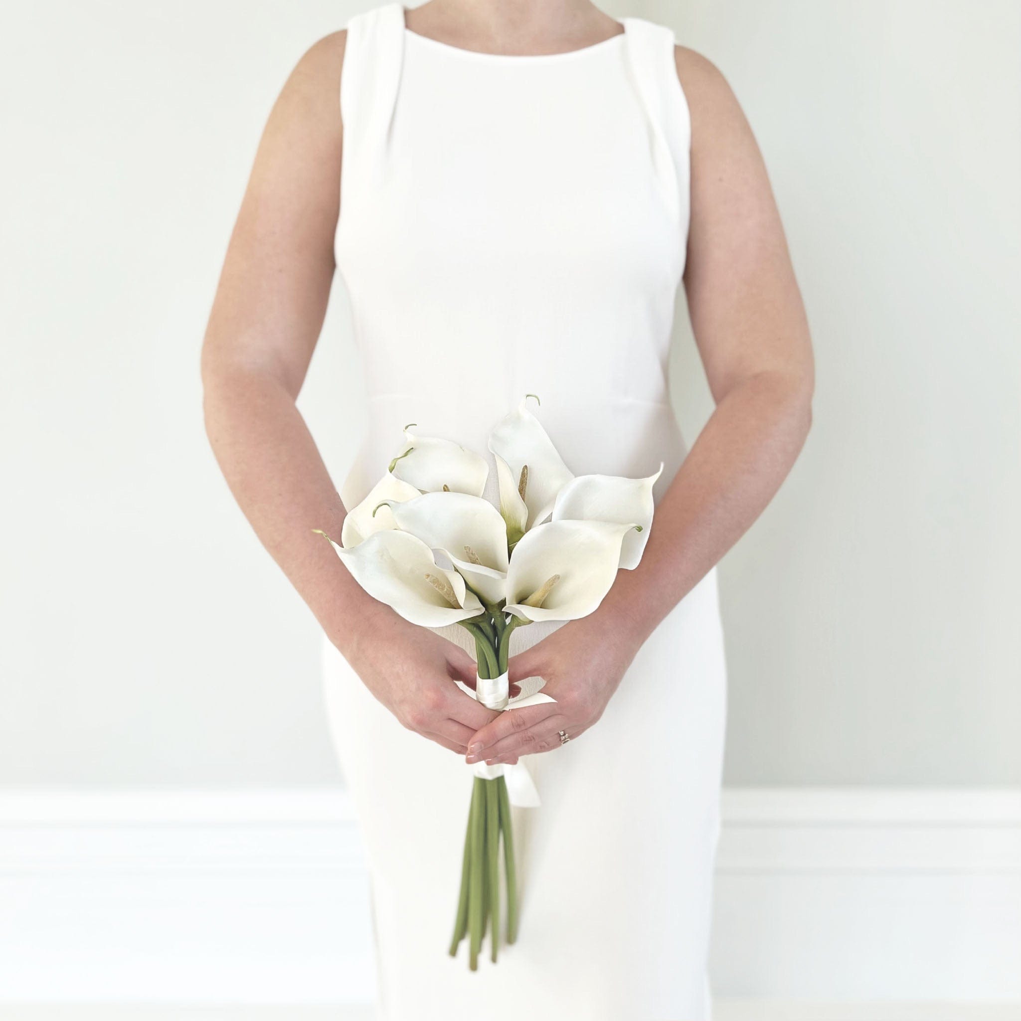 Realistic Artificial White Calla Lily Wedding Arrangement by The Faux Flower Company