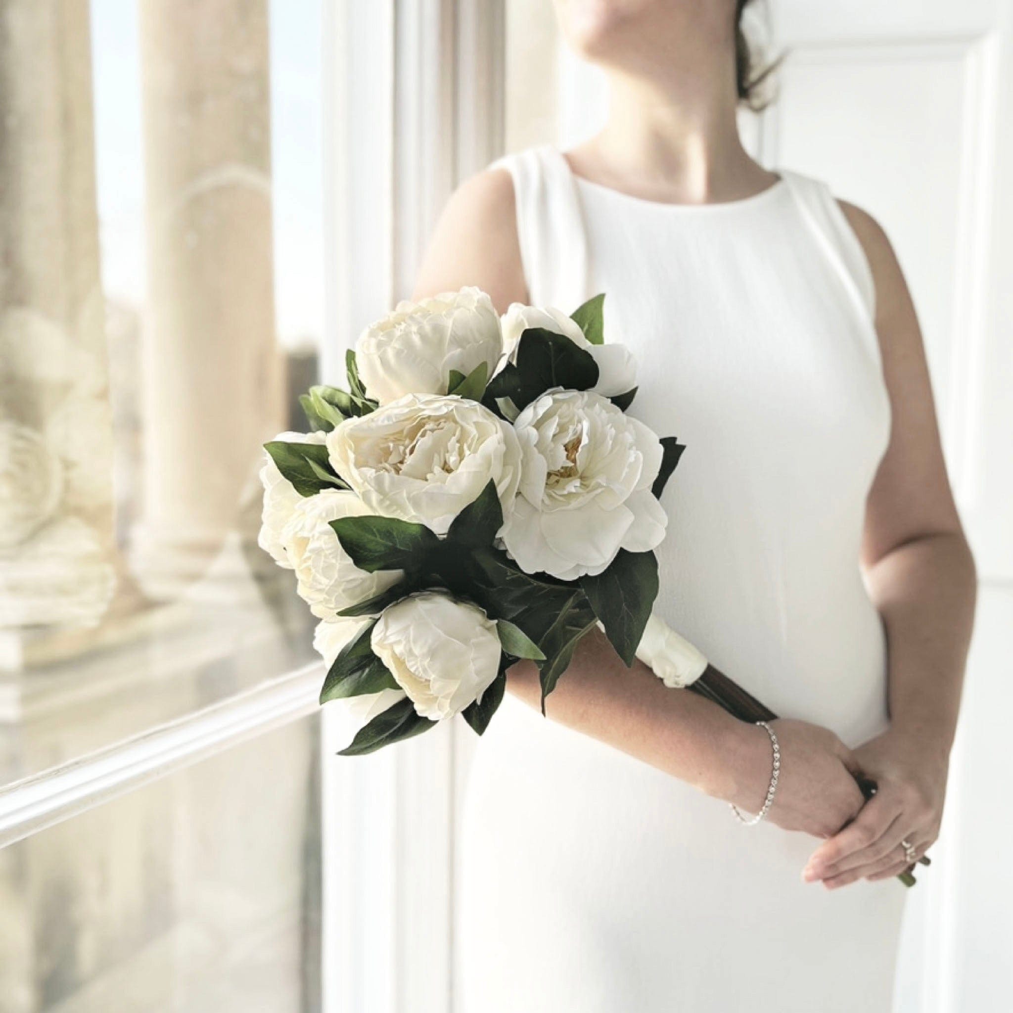 Realistic Artificial White Peony Wedding Arrangement ABZ9148WH-6 by The Faux Flower Company