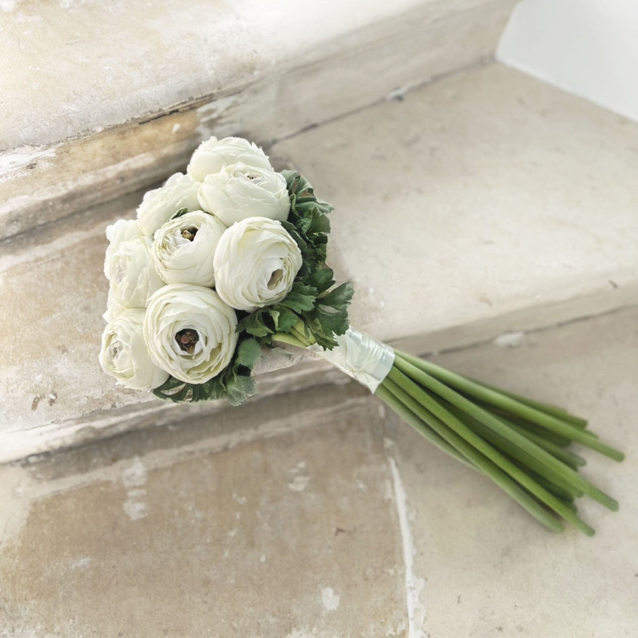 Realistic Artificial White Ranunculus Wedding Arrangement by The Faux Flower Company