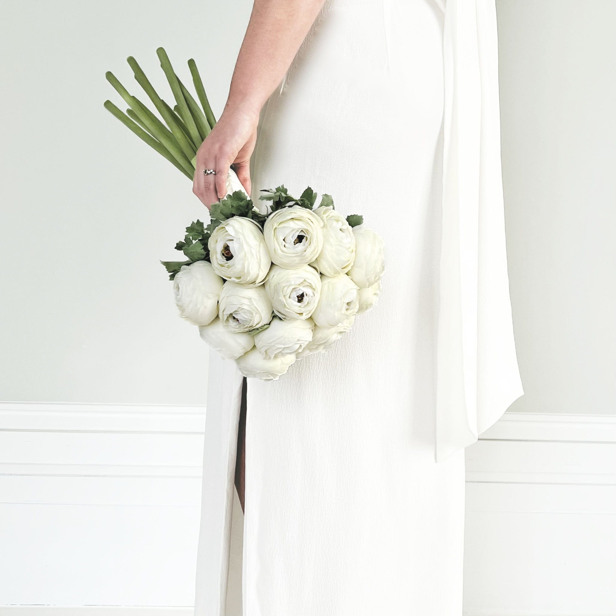 Realistic Artificial White Ranunculus Wedding Arrangement by The Faux Flower Company