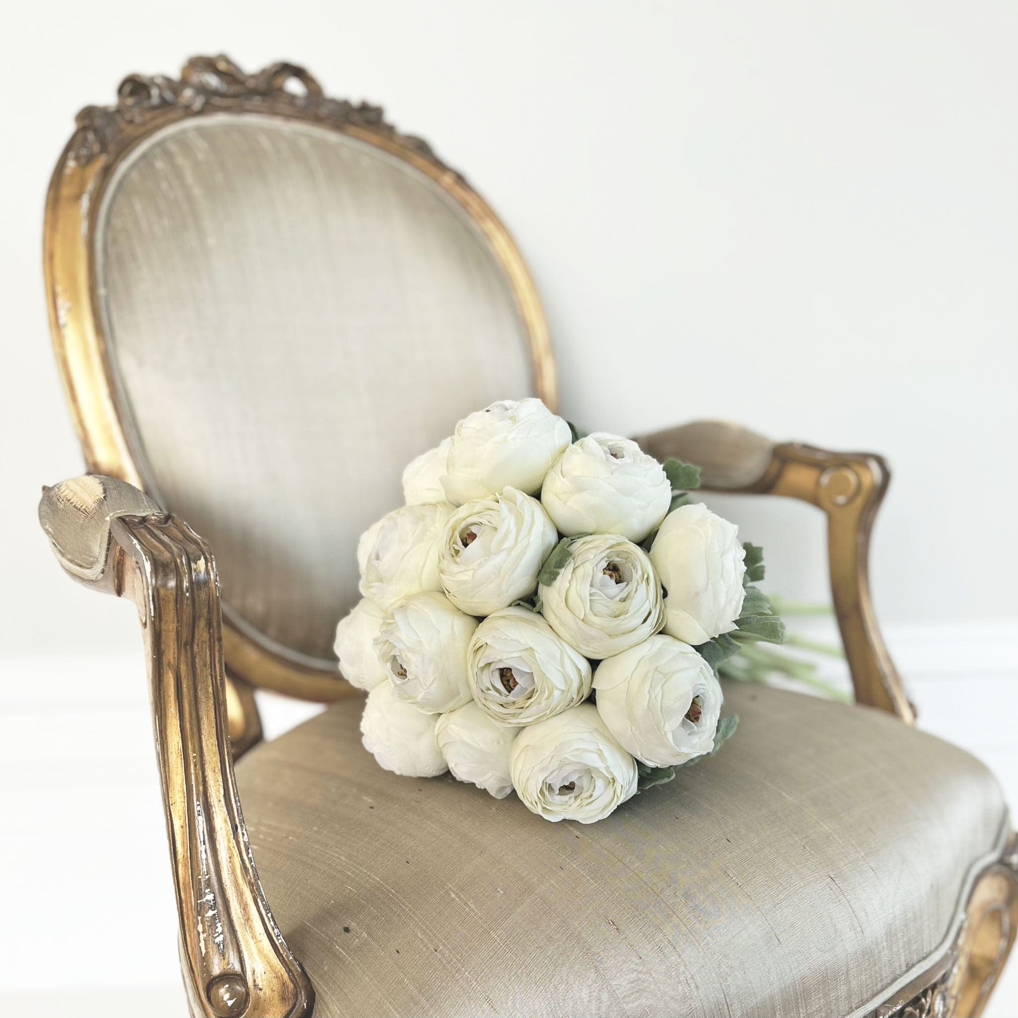 Realistic Artificial White Ranunculus Wedding Arrangement by The Faux Flower Company