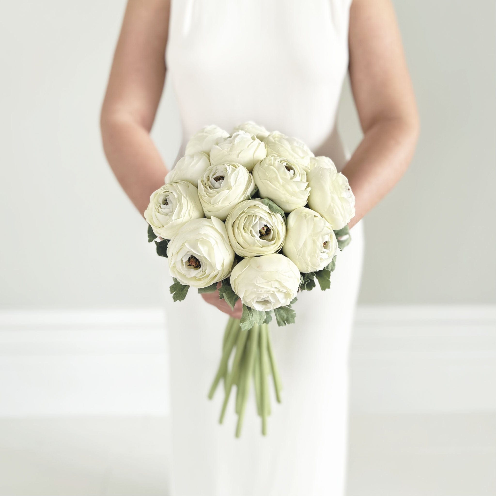Realistic Artificial White Ranunculus Wedding Arrangement ABX5087WH-15 by The Faux Flower Company