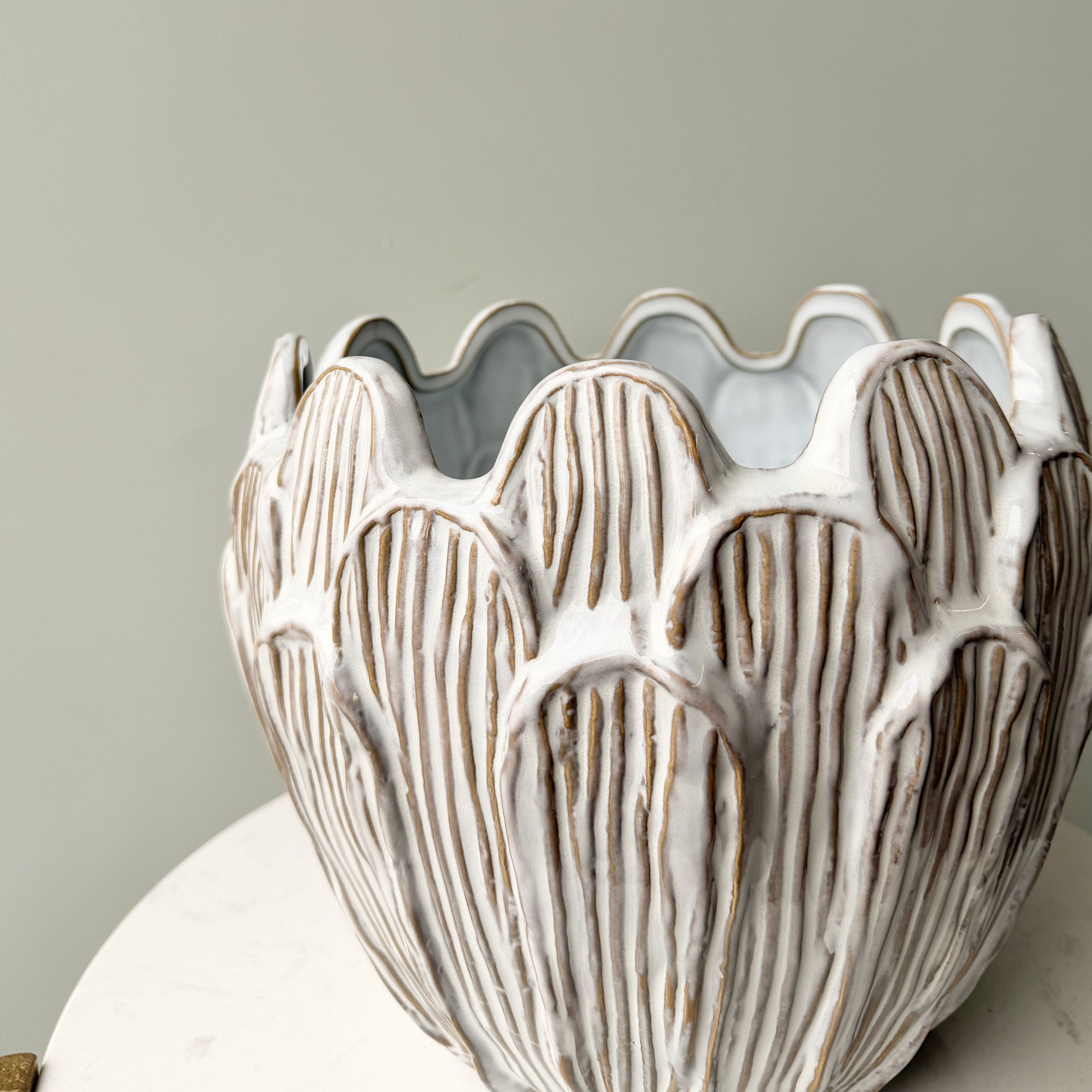 Realistic Beige Petal Ceramic Pot AHCH-0930 by The Faux Flower Company