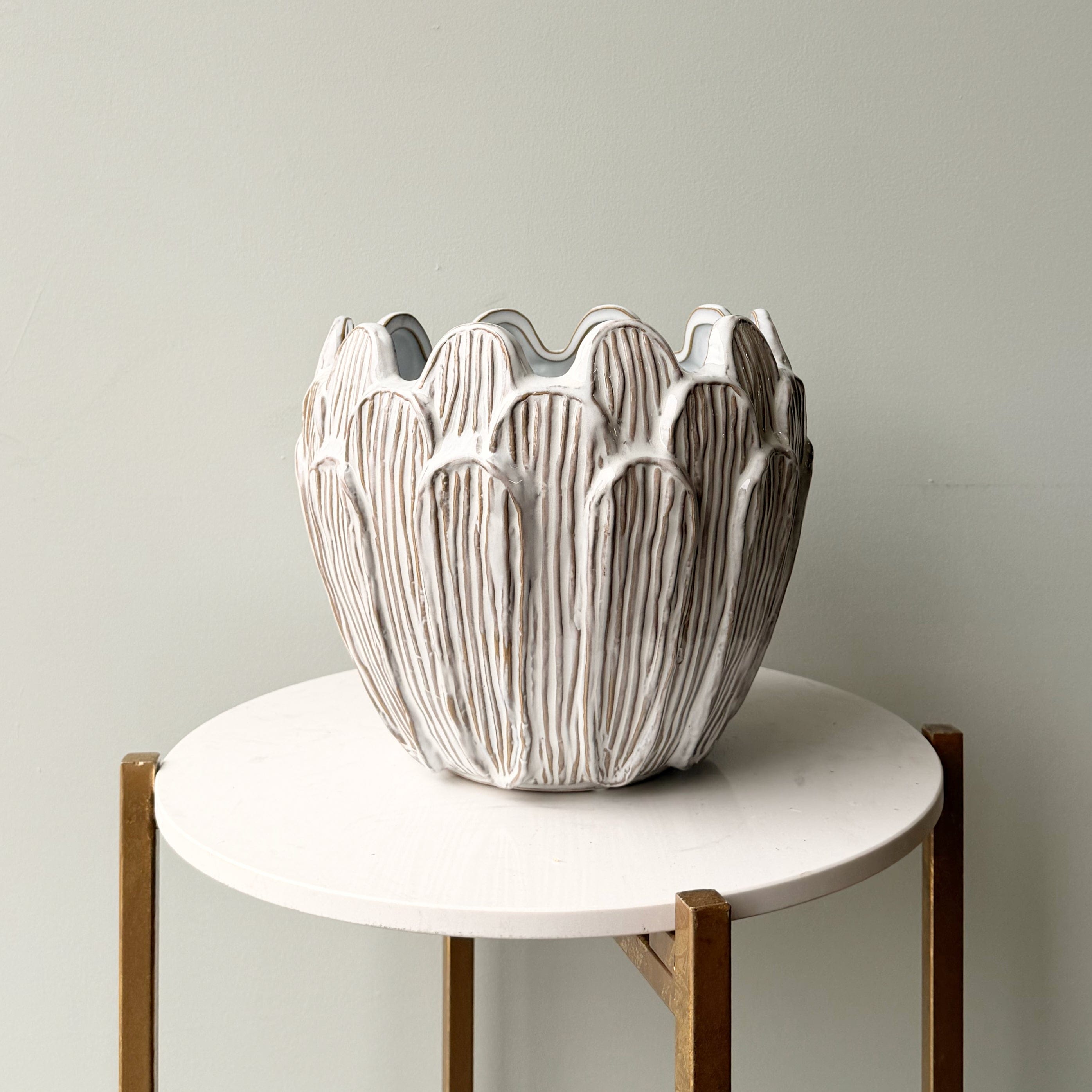 Realistic Beige Petal Ceramic Pot AHCH-0930 by The Faux Flower Company