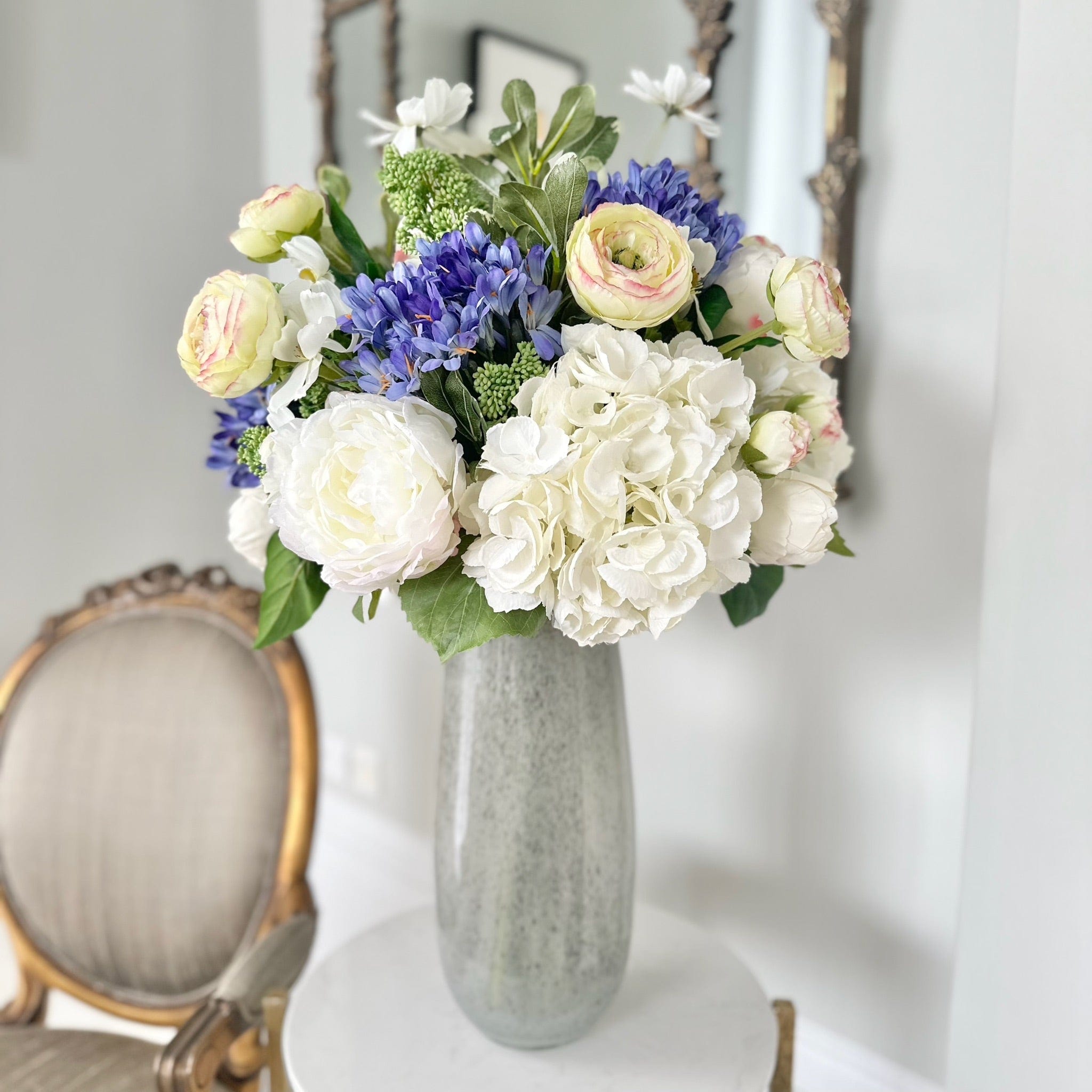 Realistic Blue & White Deluxe Artificial Flower Arrangement by The Faux Flower Company