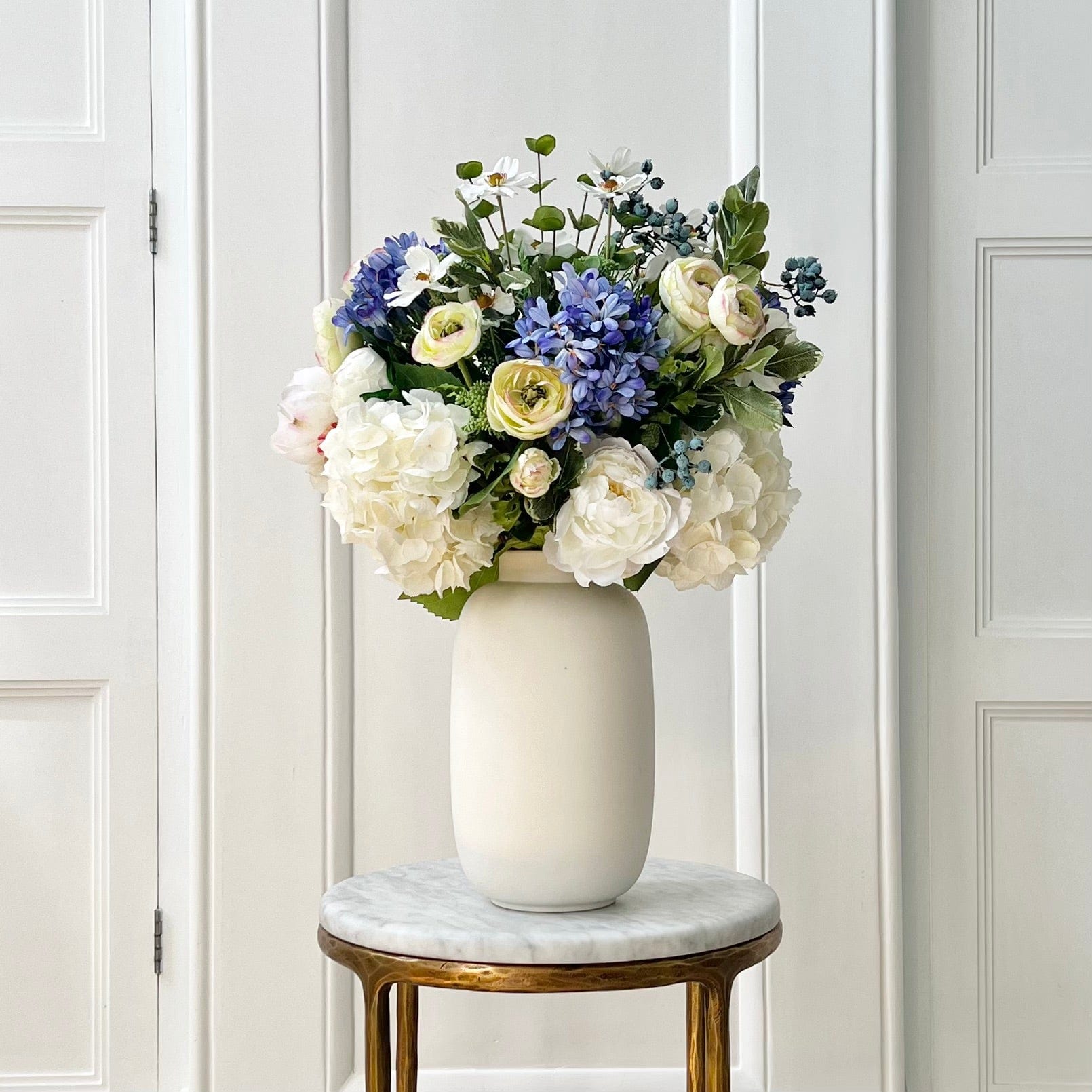 Realistic Blue & White Deluxe Artificial Flower Arrangement by The Faux Flower Company