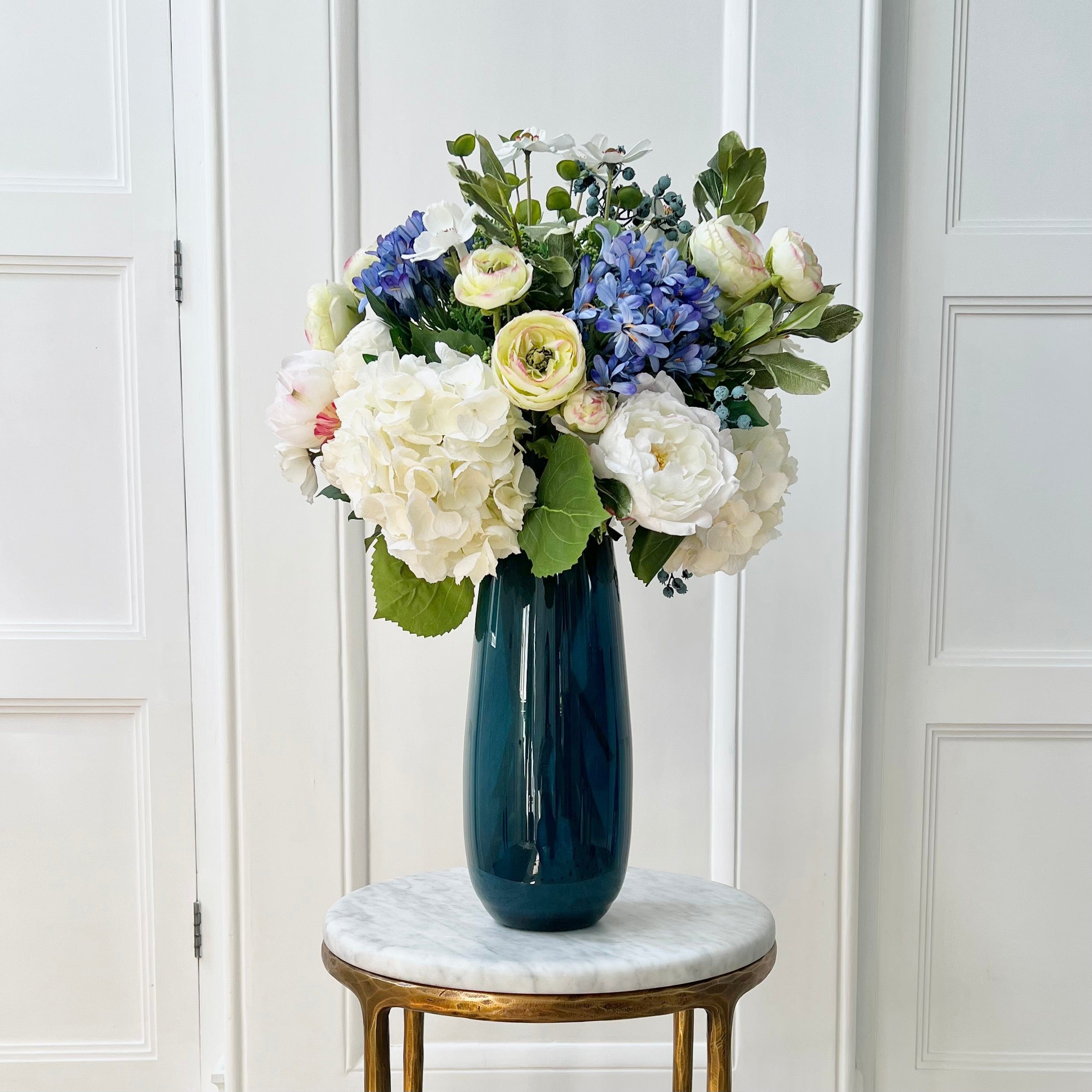 Realistic Blue & White Deluxe Artificial Flower Arrangement by The Faux Flower Company