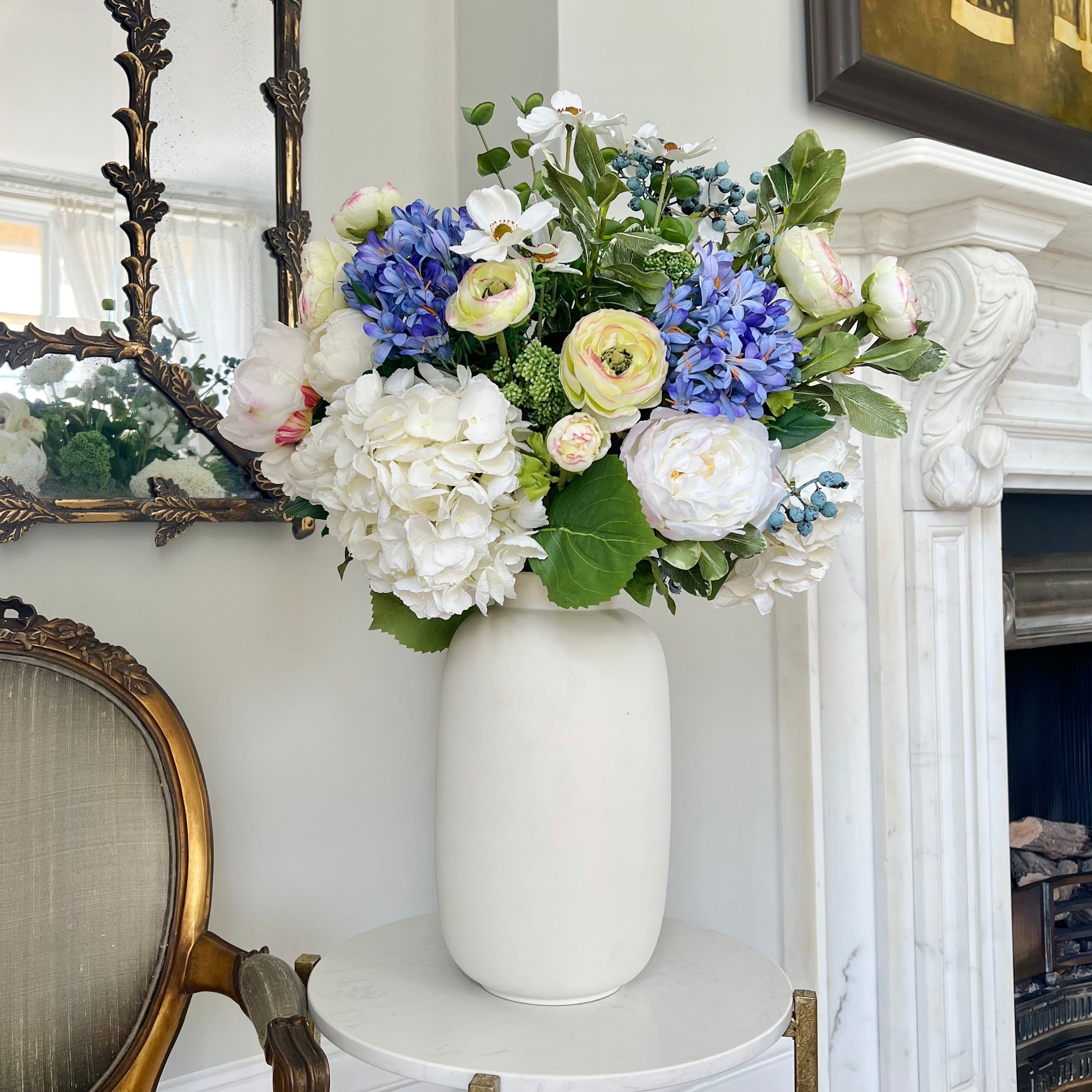 Realistic Blue & White Deluxe Artificial Flower Arrangement by The Faux Flower Company