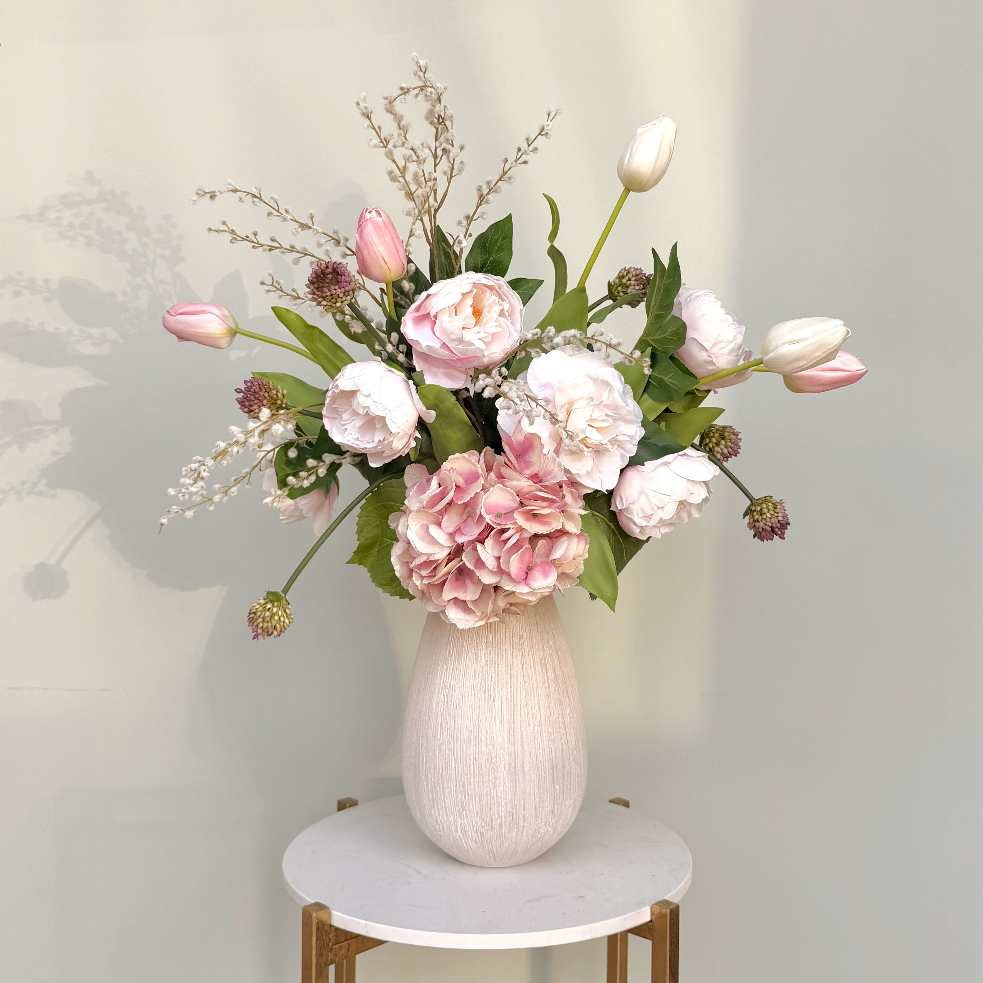 Realistic Born In June: Pearl Flower Bouquet & Vase JUNE BQ + ABP1513 by The Faux Flower Company