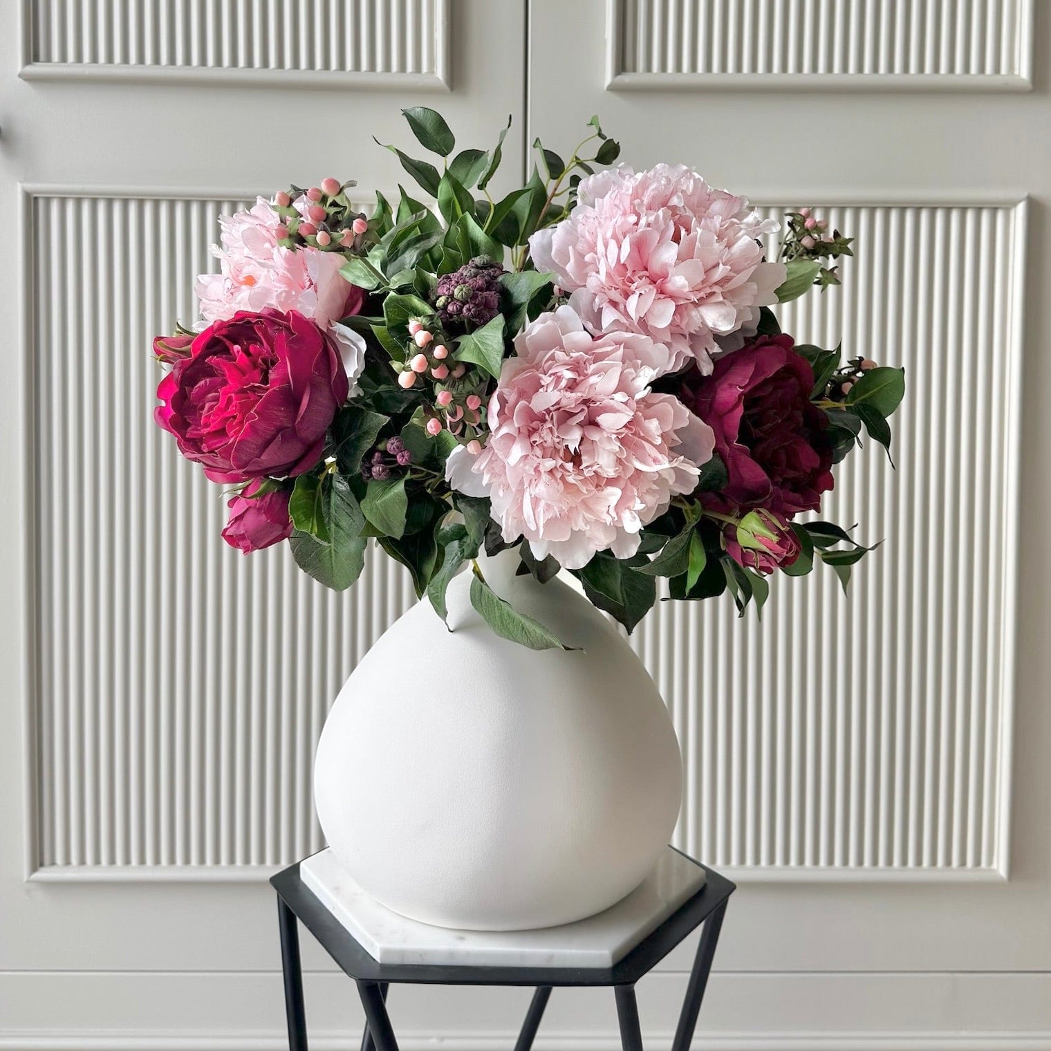 Realistic Burgundy & Blush Artificial Flower Arrangement by The Faux Flower Company