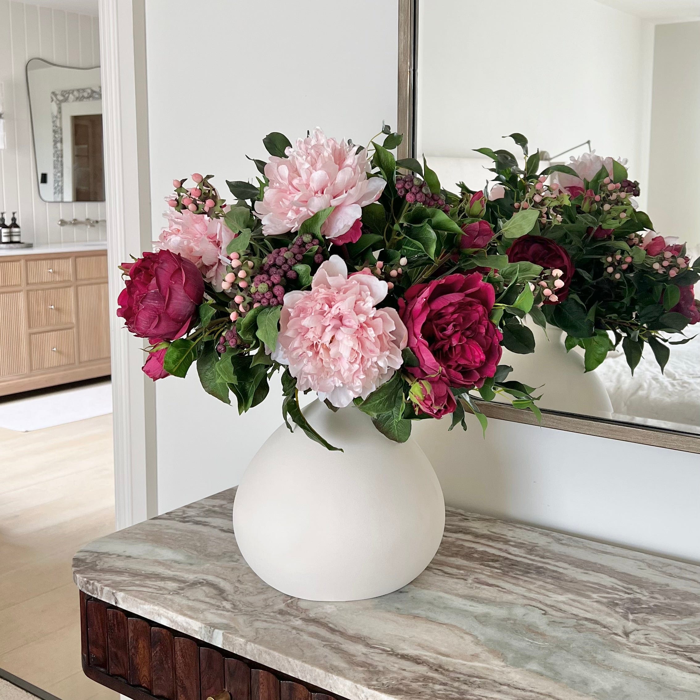 Realistic Burgundy & Blush Artificial Flower Arrangement by The Faux Flower Company