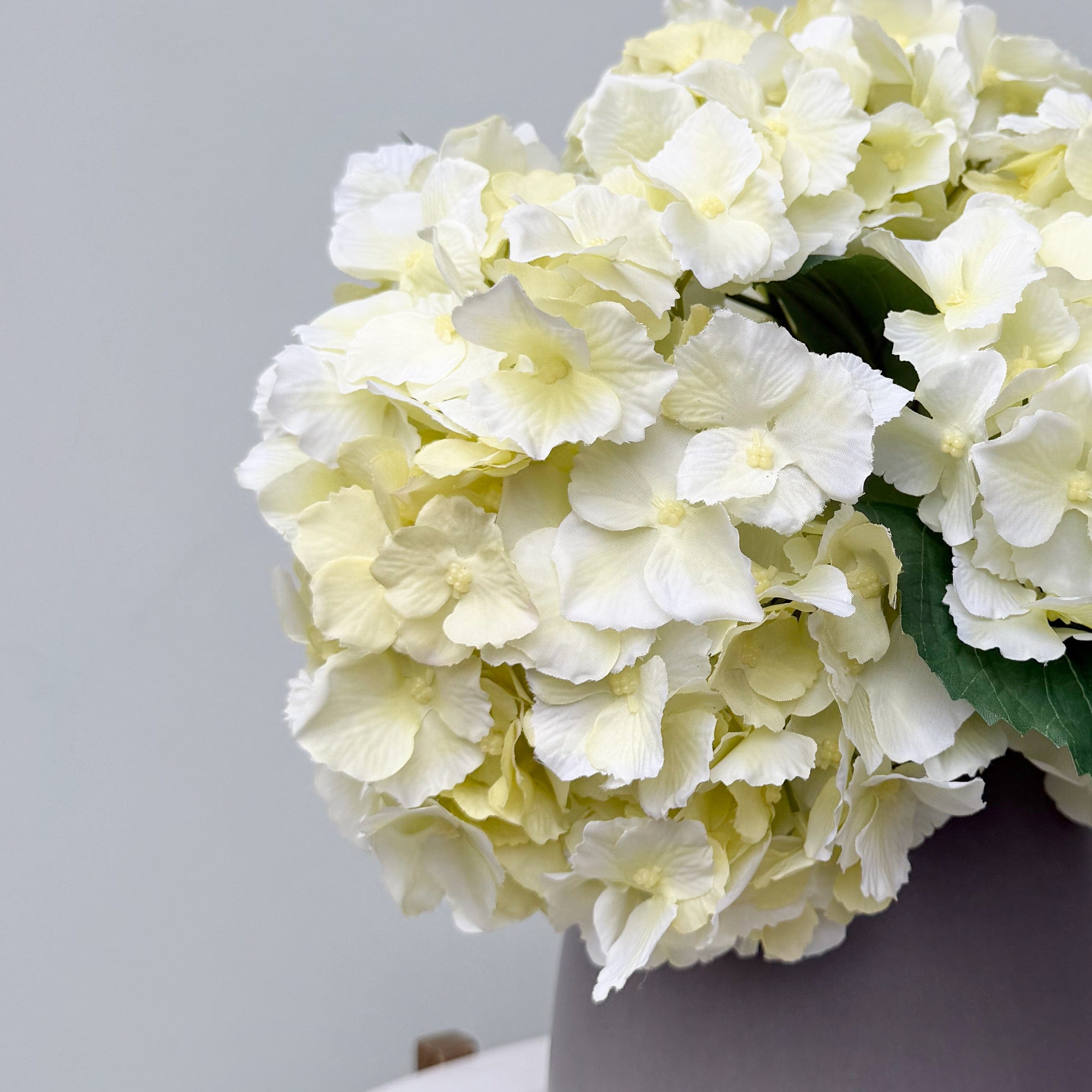 Realistic Cream Hydrangea Bouquet & Kemble Vase Set ABX5002CR-54-3 + ABP1766 by The Faux Flower Company