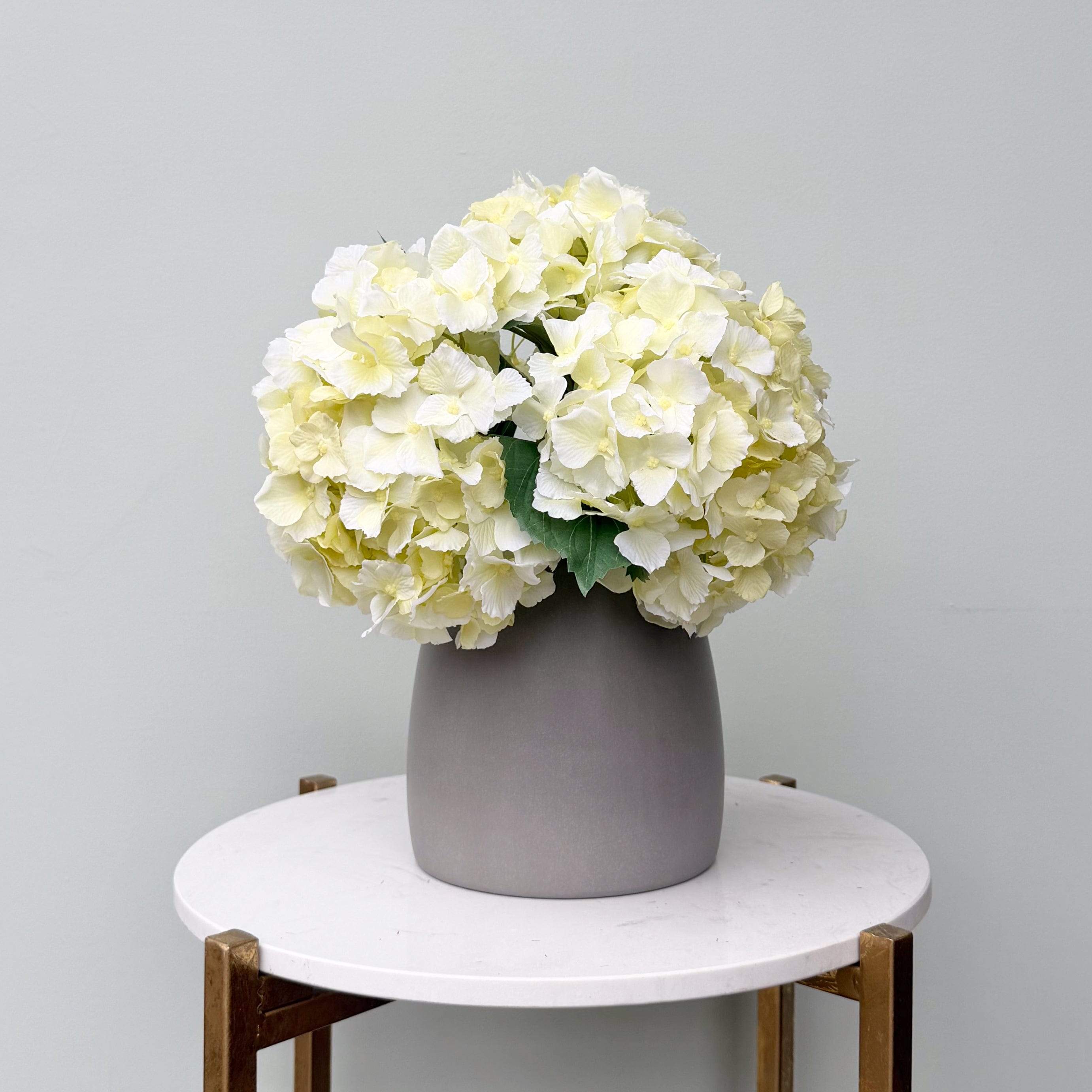 Realistic Cream Hydrangea Bouquet & Kemble Vase Set ABX5002CR-54-3 + ABP1766 by The Faux Flower Company