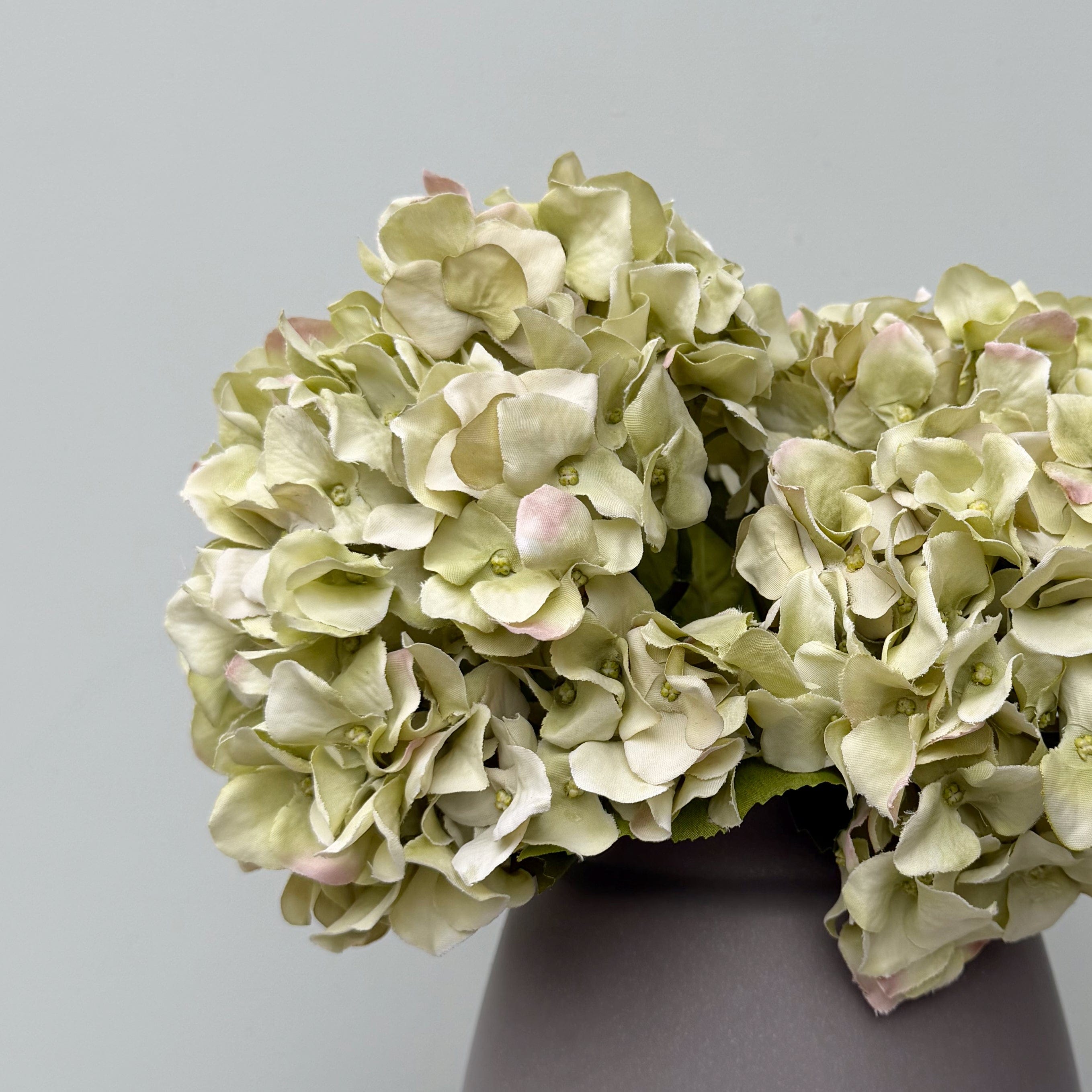 Realistic Green Dried Hydrangea Bouquet & Kemble Vase Set ABY5070GR-3 + ABP1766 by The Faux Flower Company