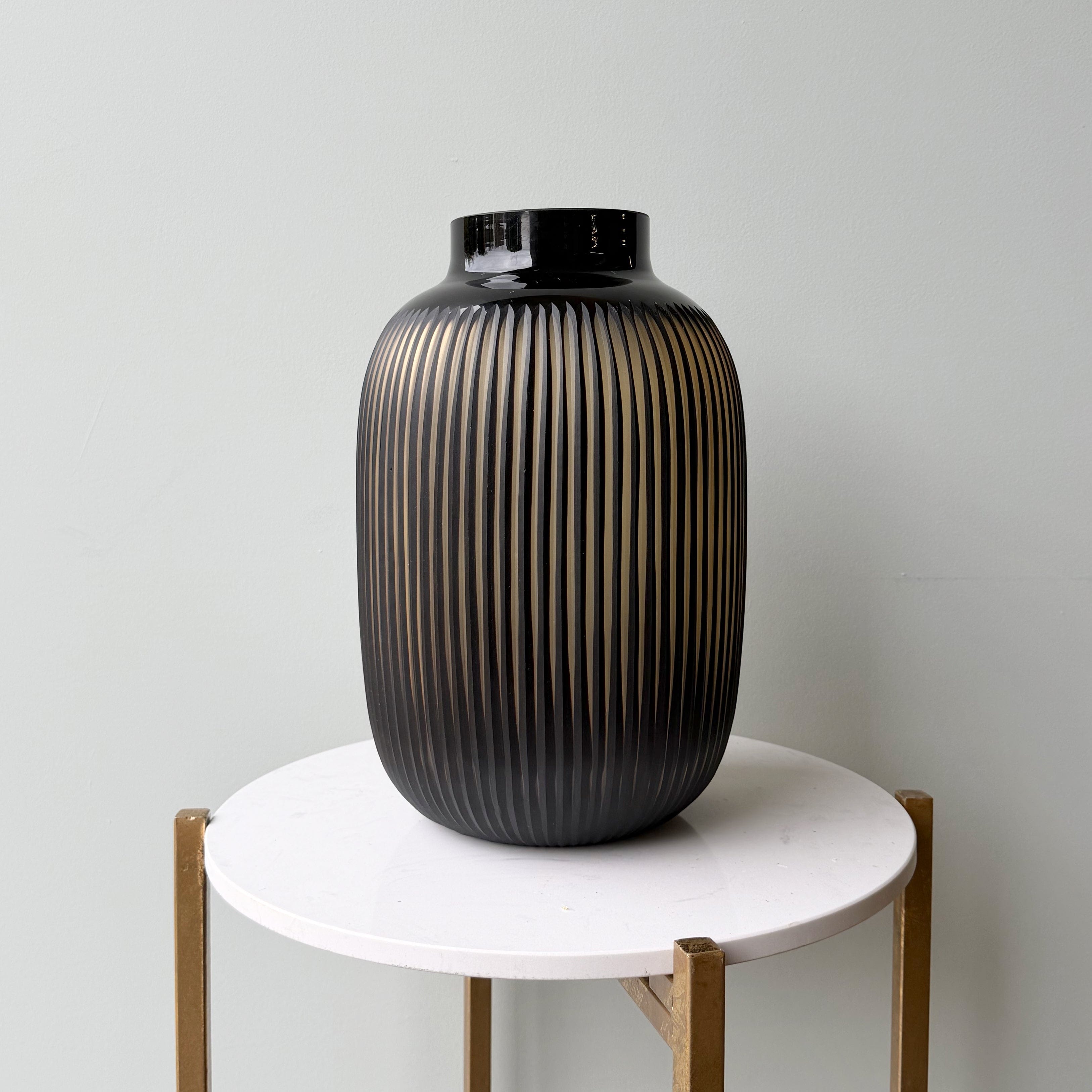 Realistic Hand Blown Amber Glass Ribbed Vase AHCH-0560 by The Faux Flower Company