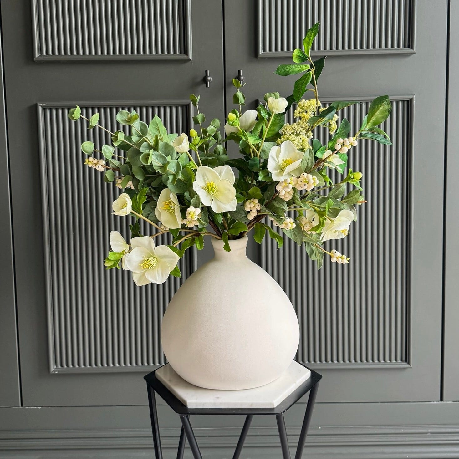 Realistic Hellebore & Berries Artificial Arrangement by The Faux Flower Company