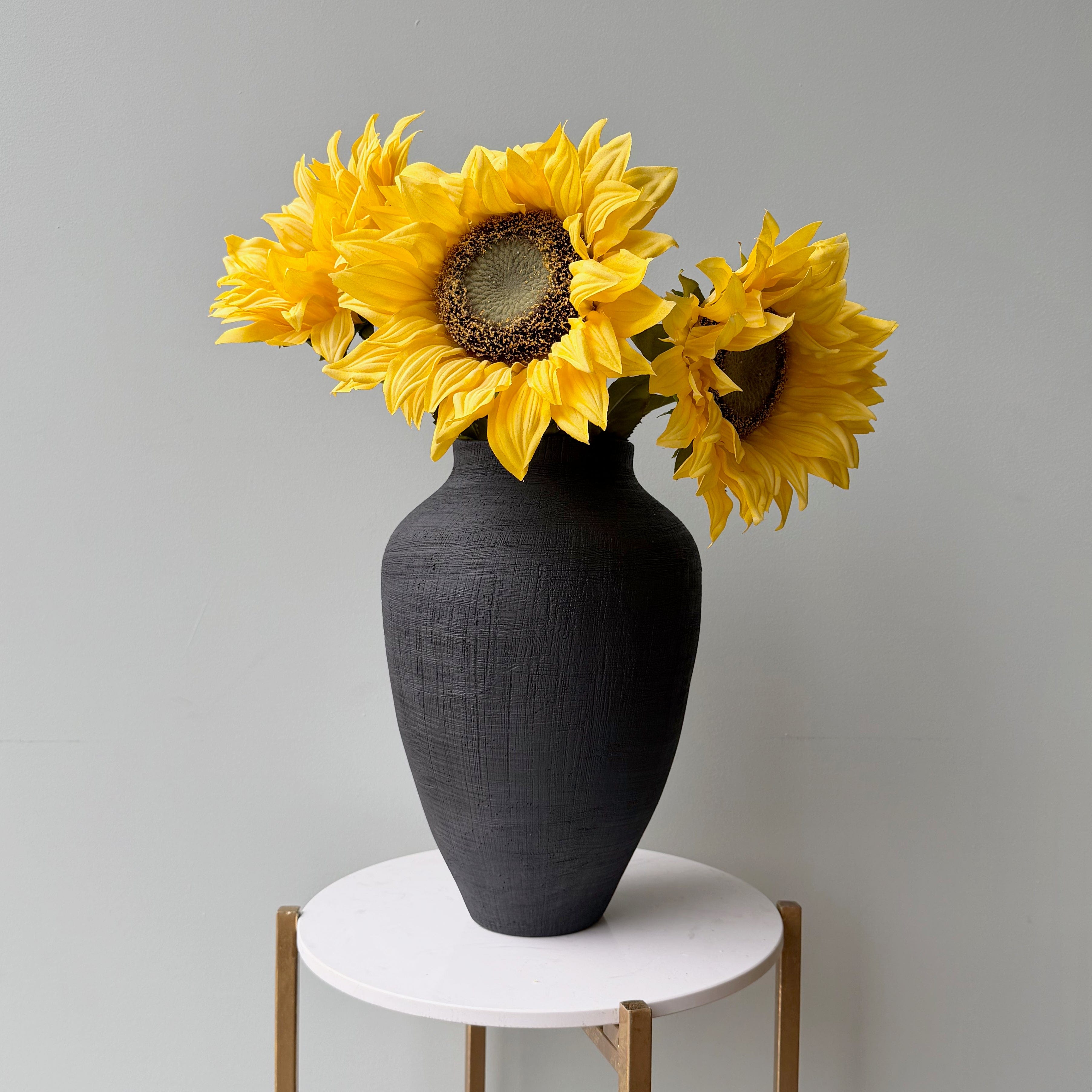 Realistic Large Black Textured Vase AHCH-0950 by The Faux Flower Company