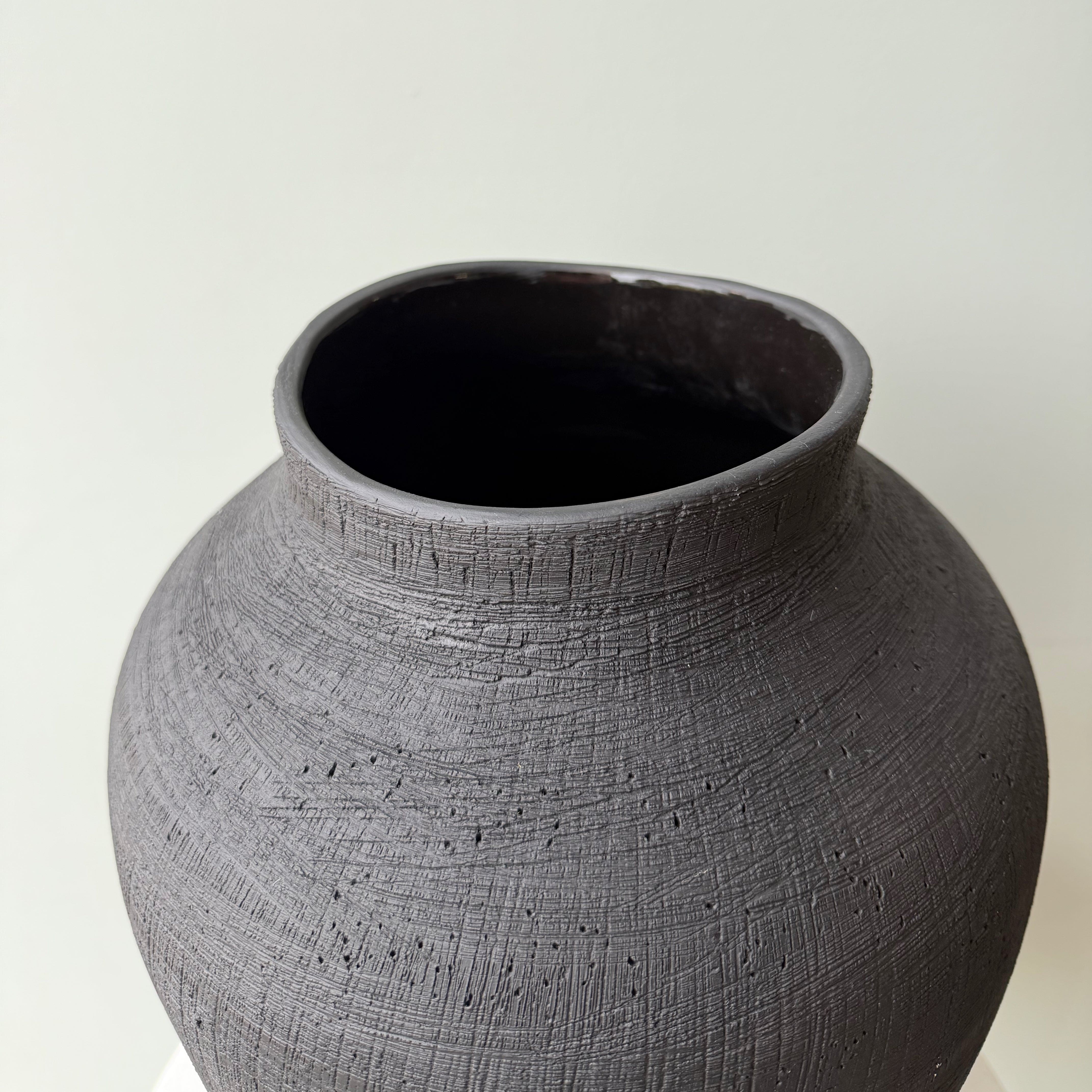 Realistic Large Black Textured Vase AHCH-0950 by The Faux Flower Company