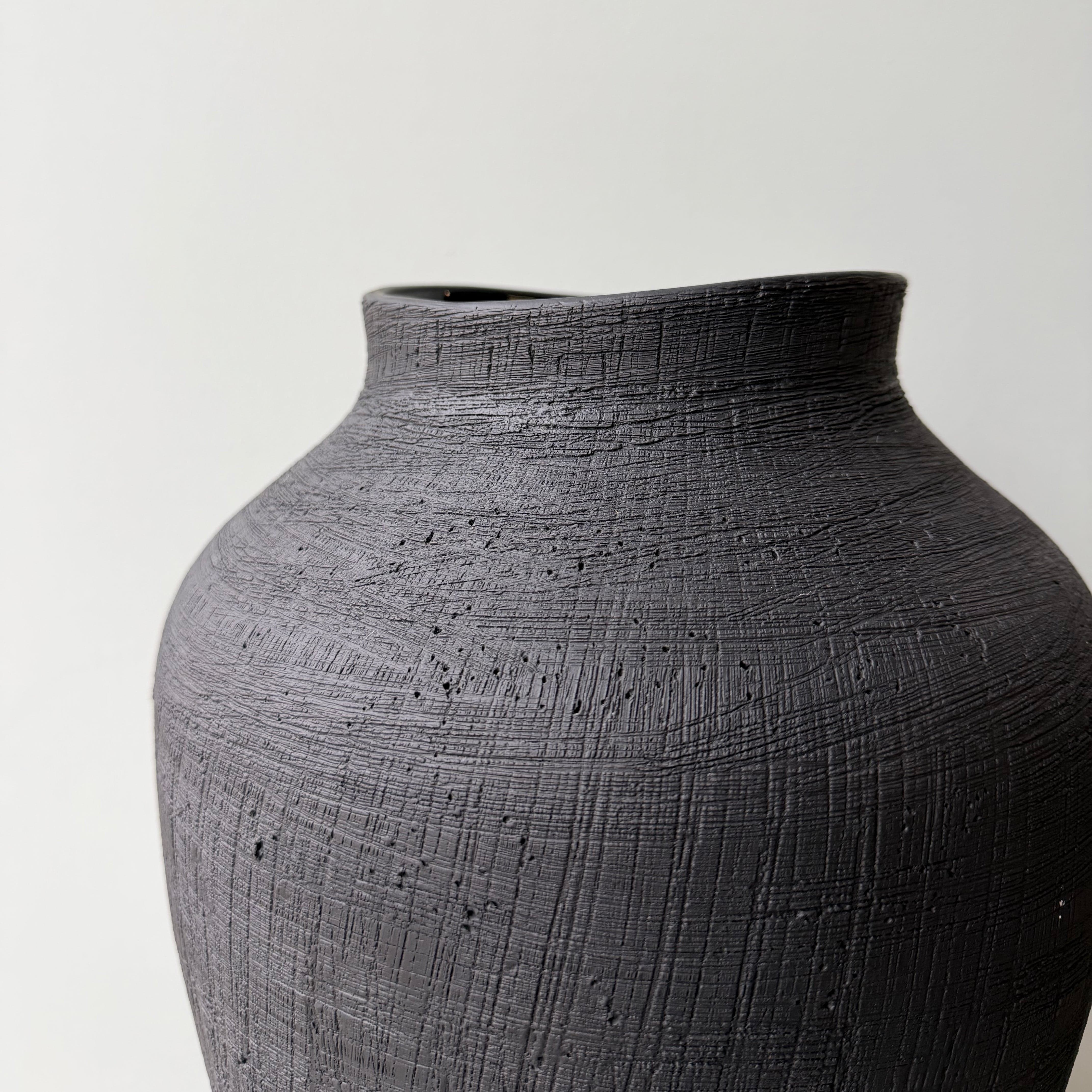 Realistic Large Black Textured Vase AHCH-0950 by The Faux Flower Company