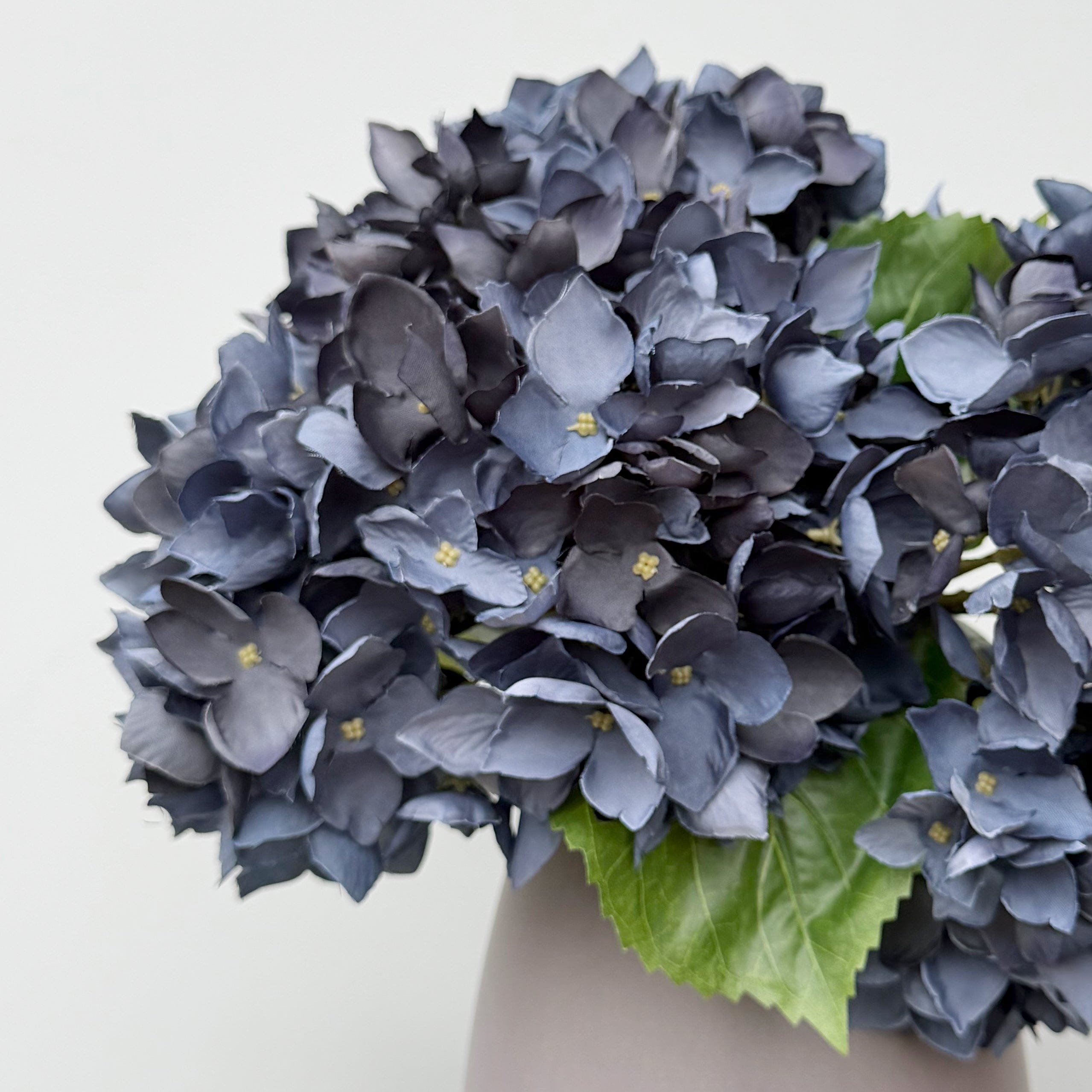 Realistic Navy Blue Hydrangea Bouquet & Kemble Vase Set ABX5005DBL-3 + ABP1766 by The Faux Flower Company