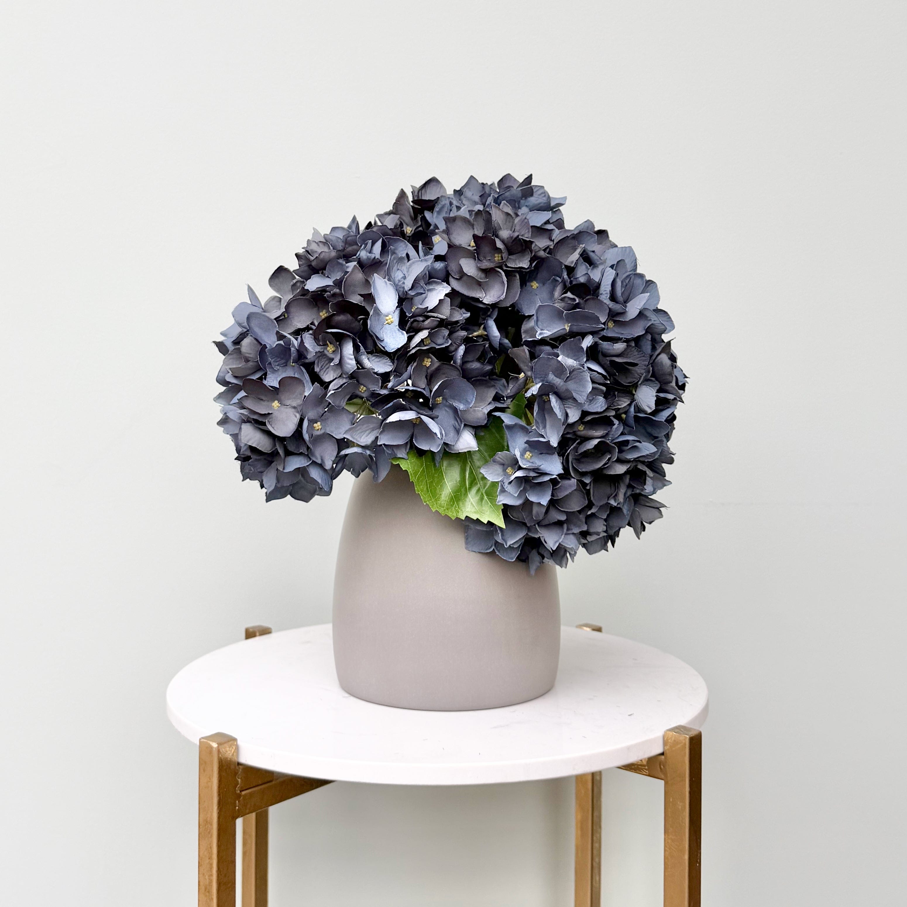 Realistic Navy Blue Hydrangea Bouquet & Kemble Vase Set ABX5005DBL-3 + ABP1766 by The Faux Flower Company
