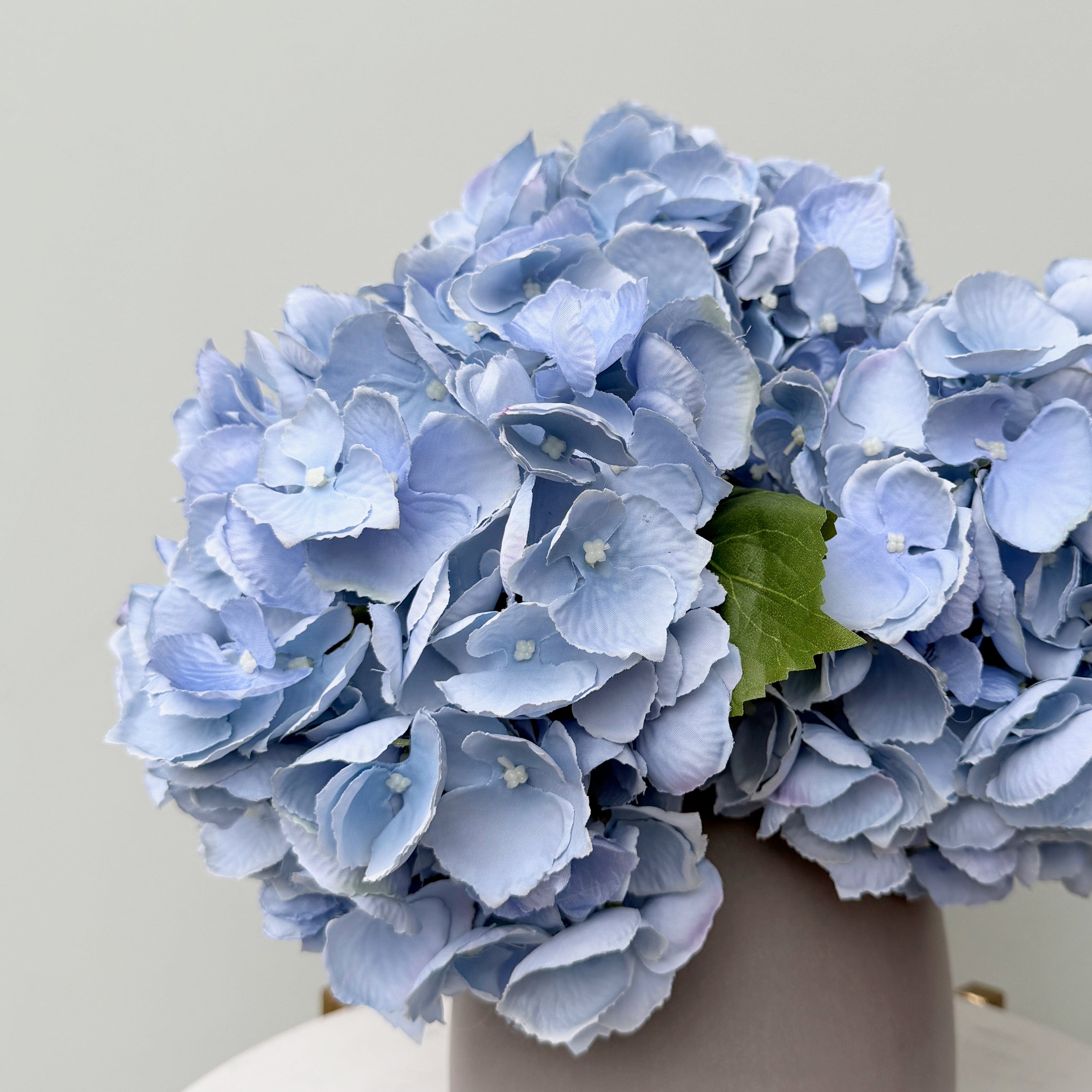 Realistic Pale Blue Hydrangea Bouquet & Kemble Vase Set ABX5001LBL-3 + ABP1766 by The Faux Flower Company