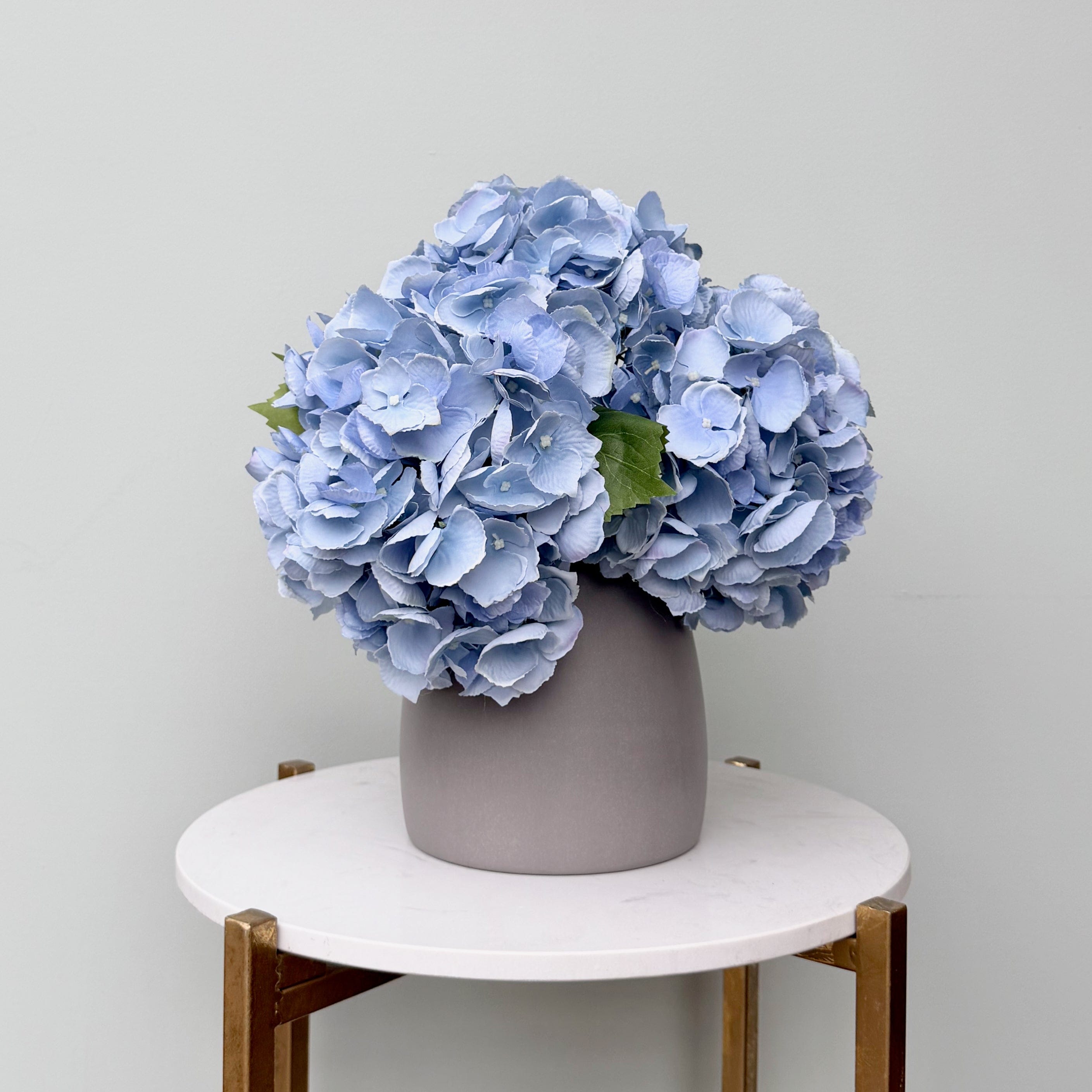 Realistic Pale Blue Hydrangea Bouquet & Kemble Vase Set ABX5001LBL-3 + ABP1766 by The Faux Flower Company