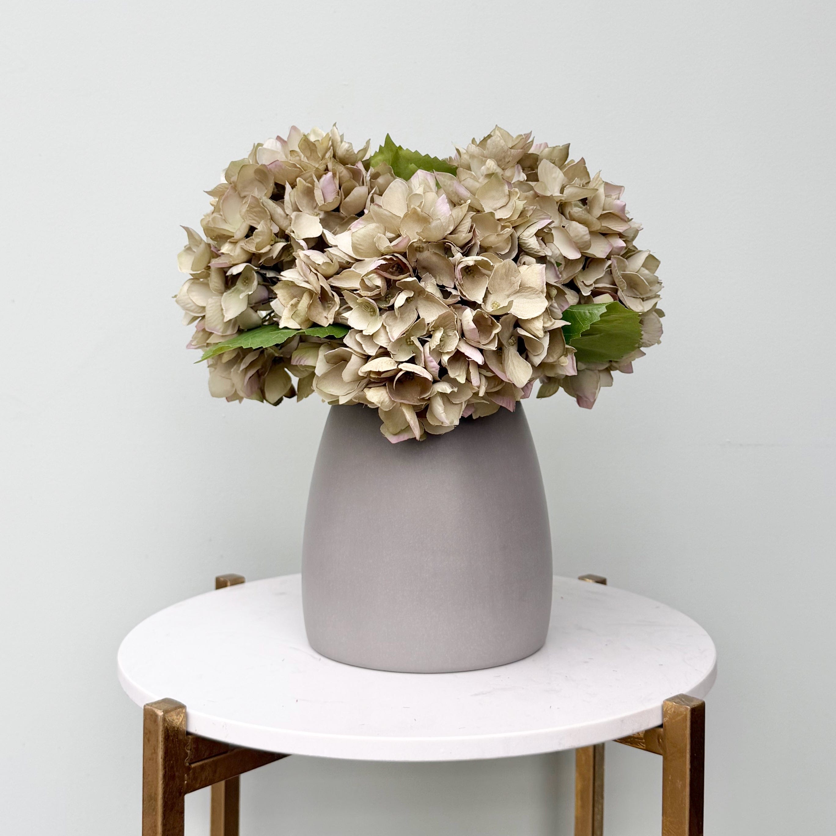 Realistic Sage Green Hydrangea Bouquet & Kemble Vase Set ABX5005GR-3 + ABP1766 by The Faux Flower Company