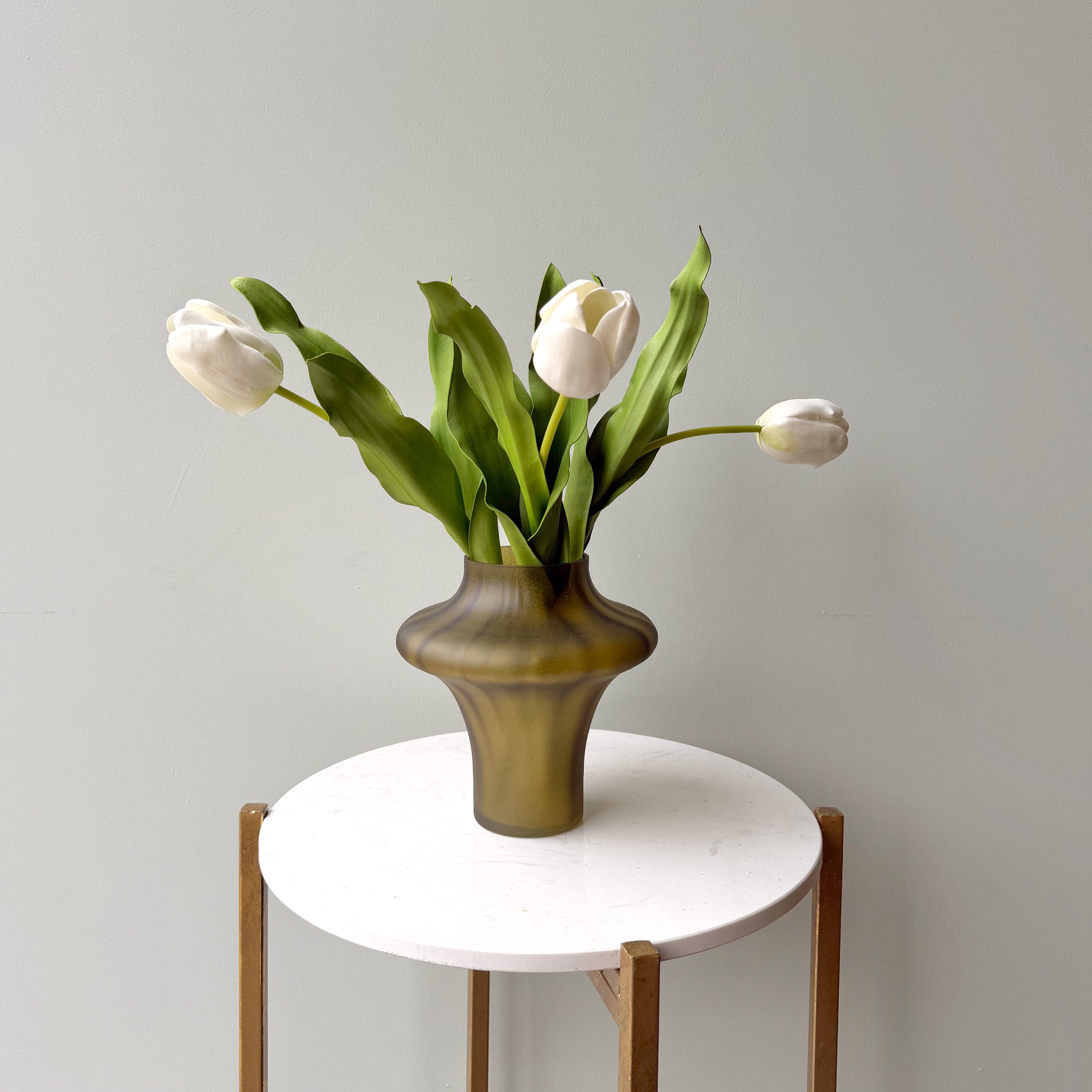 Realistic Smoky Olive Glass Sculptured Vase AHCH-0880 by The Faux Flower Company