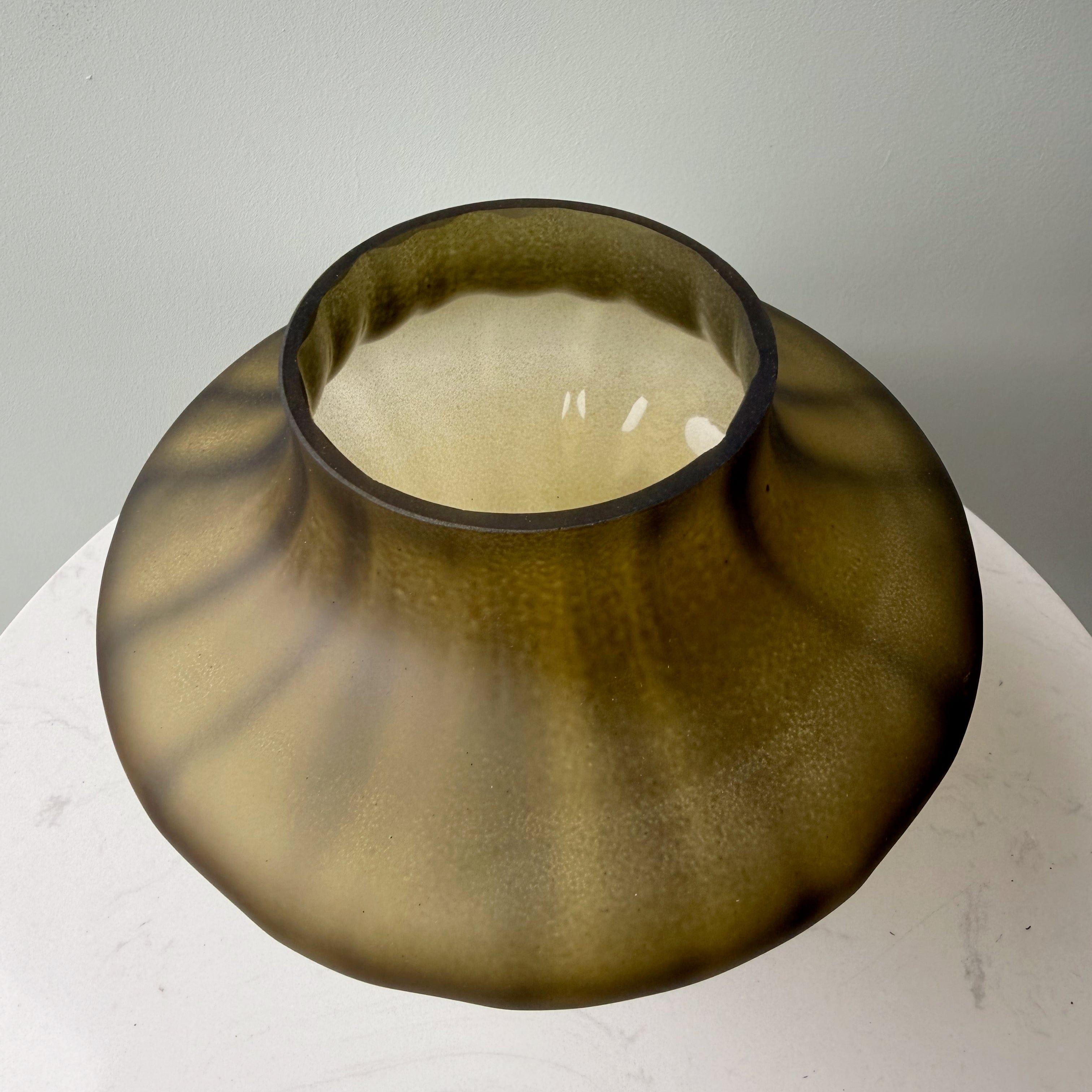 Realistic Smoky Olive Glass Sculptured Vase AHCH-0880 by The Faux Flower Company