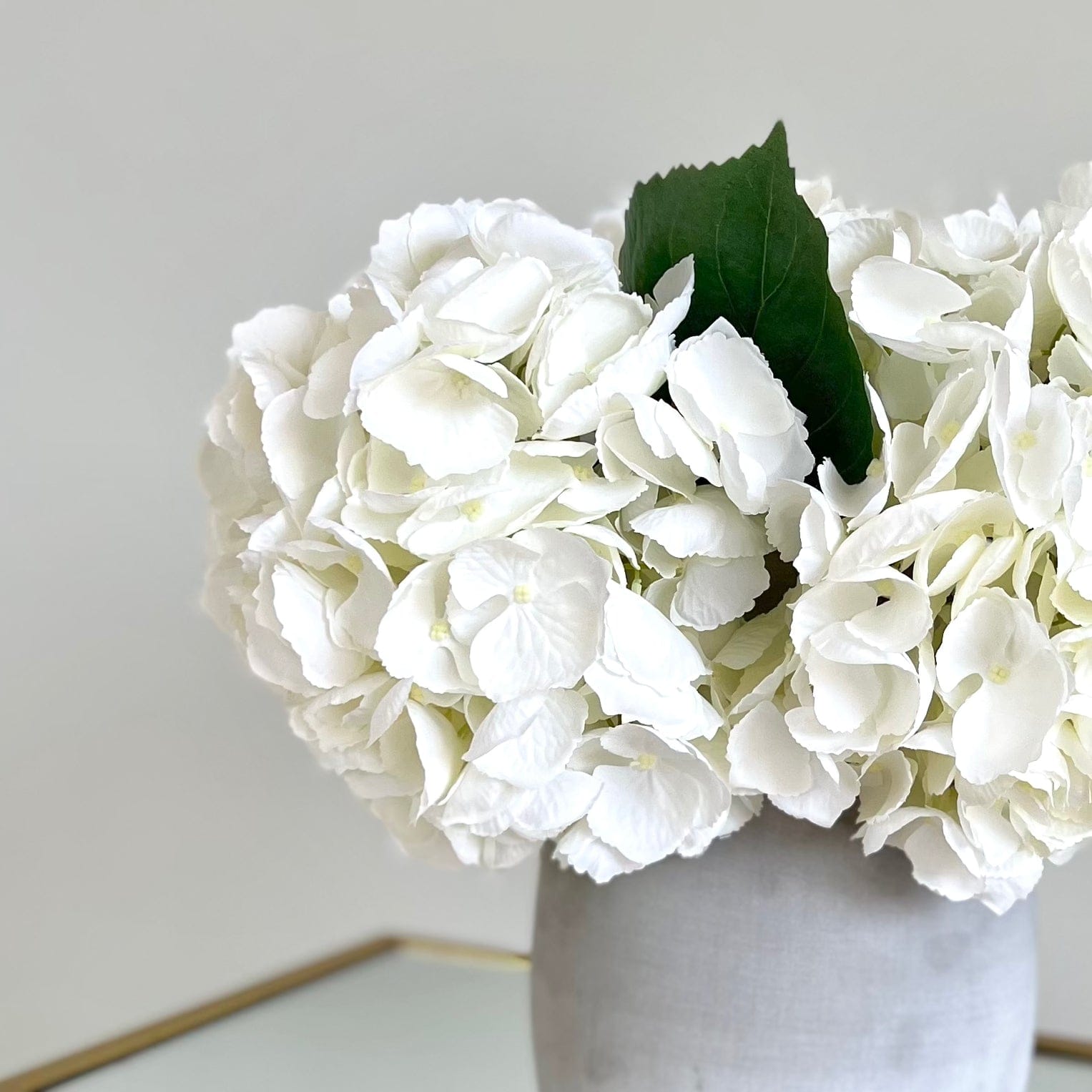 Realistic White Mophead Hydrangea Bouquet & Kemble Vase Set ABX5001WH-36-3 + ABP1766 by The Faux Flower Company