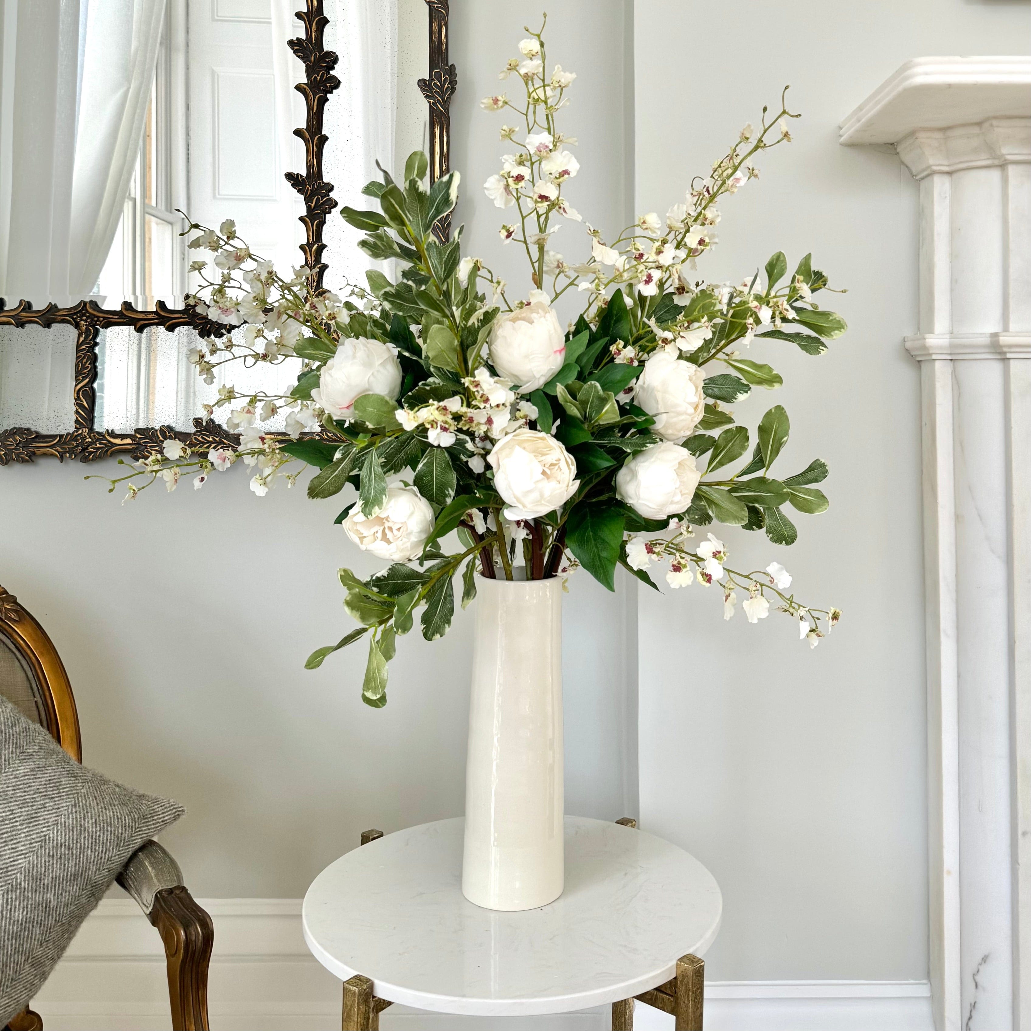 Realistic White Peony & Orchid Artificial Flower Arrangement Oncidium AR by The Faux Flower Company
