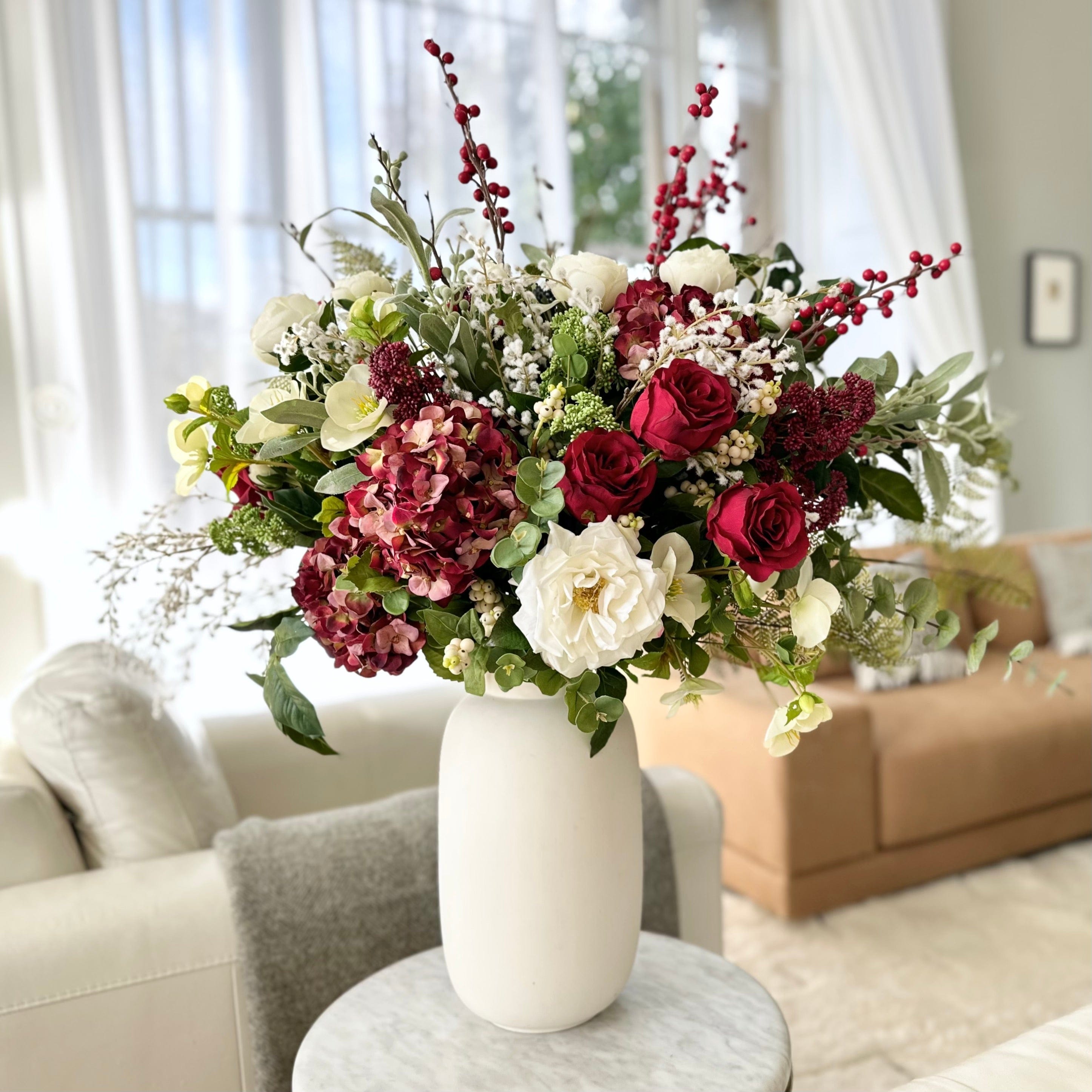 Realistic Winter Splendour Bouquet & Kingham Vase Set WINTER SPLENDOUR BQ + ABP04B3 by The Faux Flower Company